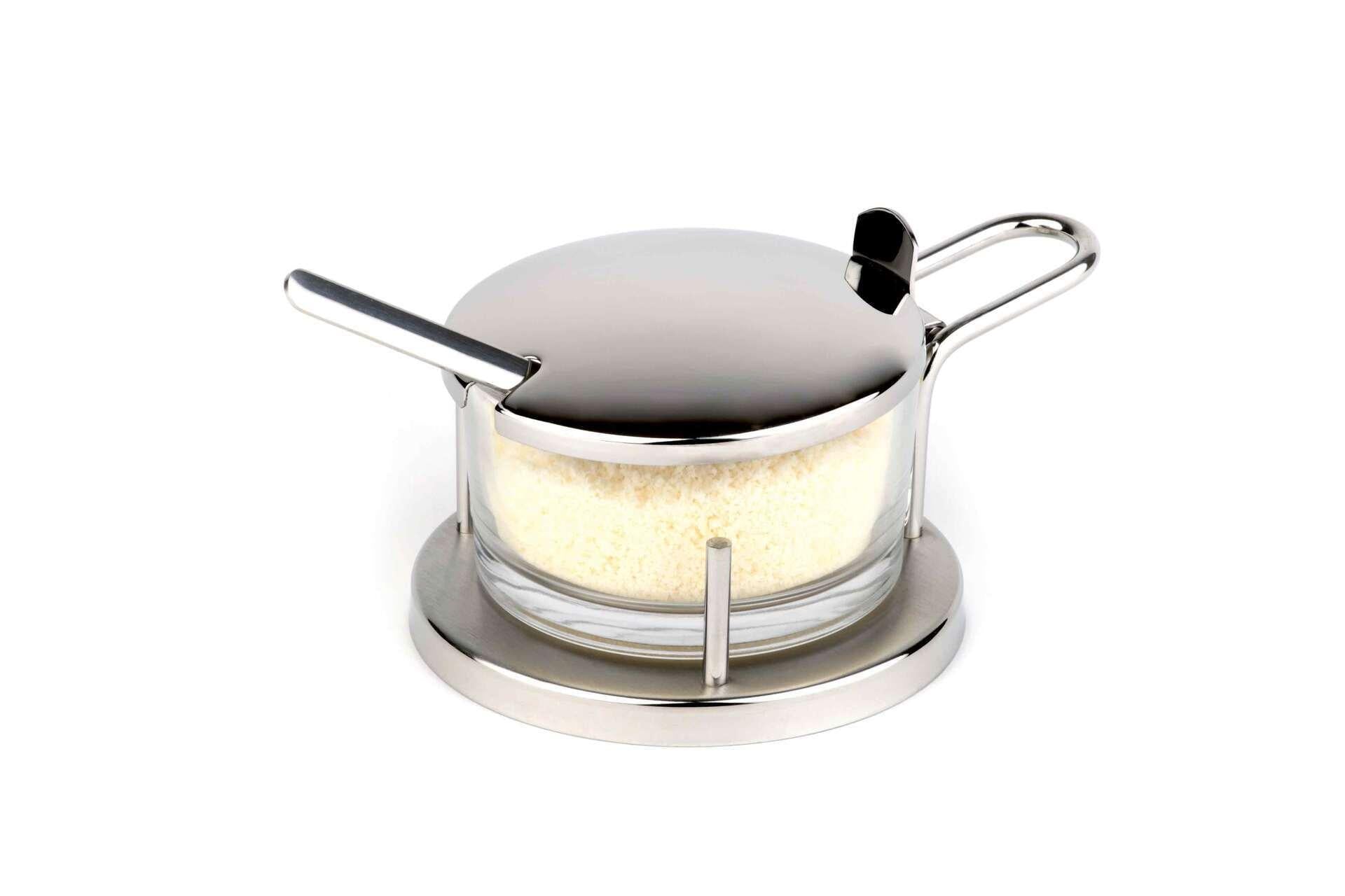APS Classic Formaggiera Ø10.5 cm - H.7 cm In Acciaio Inox 18/8 e Vetro Con Cucchiaio