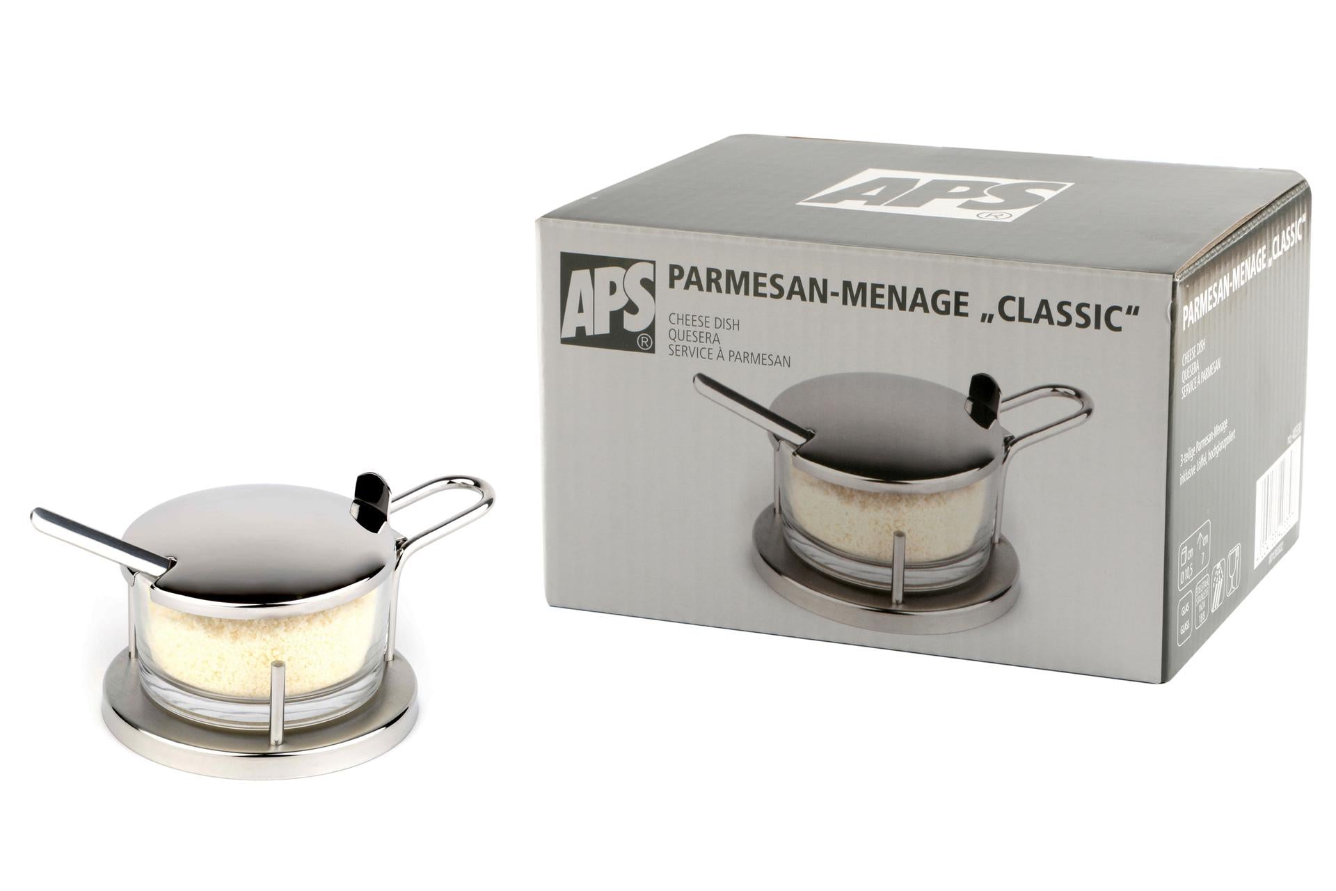 APS Classic Formaggiera Ø10.5 cm - H.7 cm In Acciaio Inox 18/8 e Vetro Con Cucchiaio