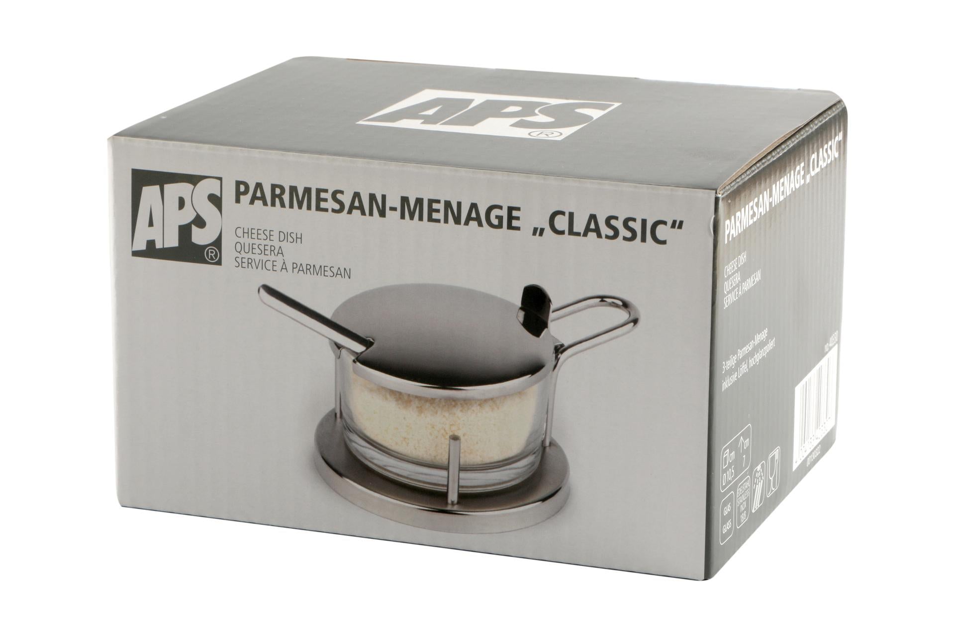APS Classic Formaggiera Ø10.5 cm - H.7 cm In Acciaio Inox 18/8 e Vetro Con Cucchiaio 3