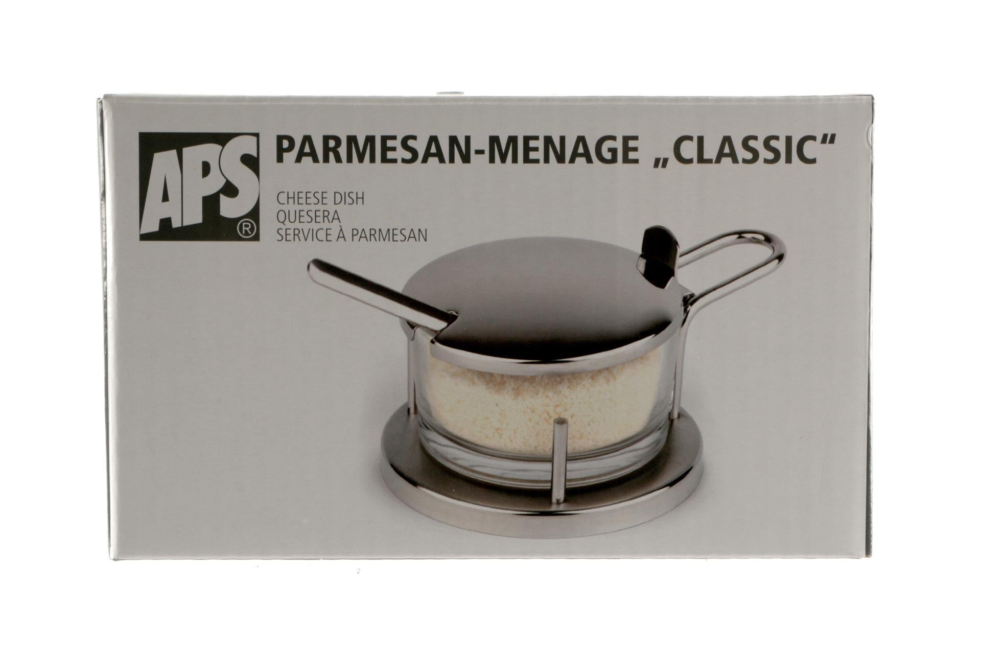APS Classic Formaggiera Ø10.5 cm - H.7 cm In Acciaio Inox 18/8 e Vetro Con Cucchiaio 4