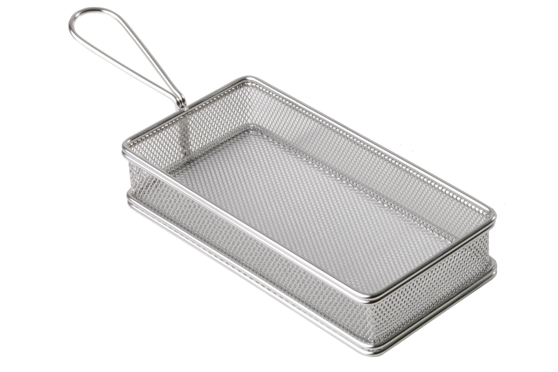 APS Snackholder Mini Cestino Fritti Rettangolare Basso H.4.5 cm - 21.5 x 10.5 cm In Acciaio Inox