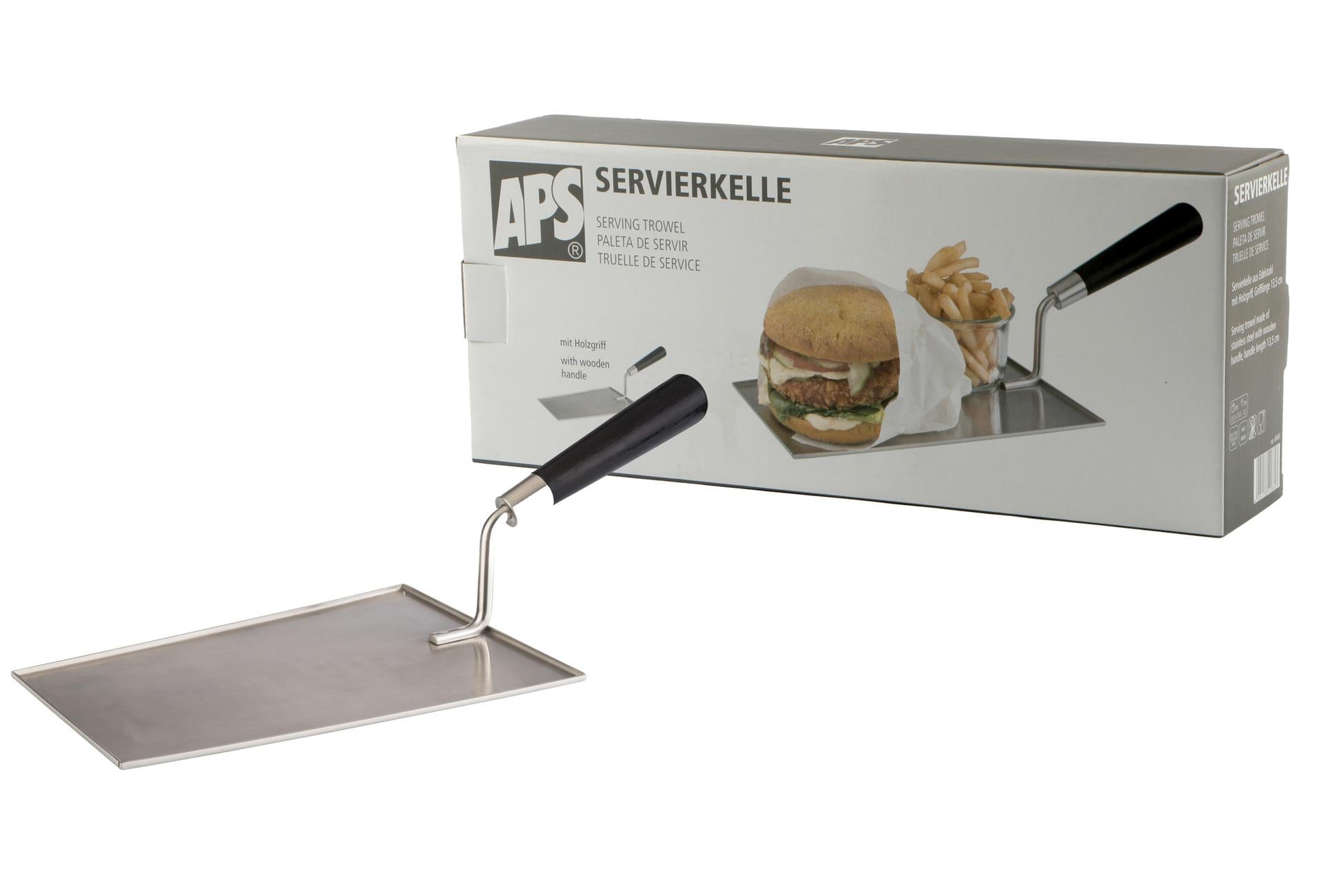 APS Bob Paletta da Servizio Forma Cazzuola Inox - Piatto 23,5 x 15,5 cm Con Manico in Legno 3