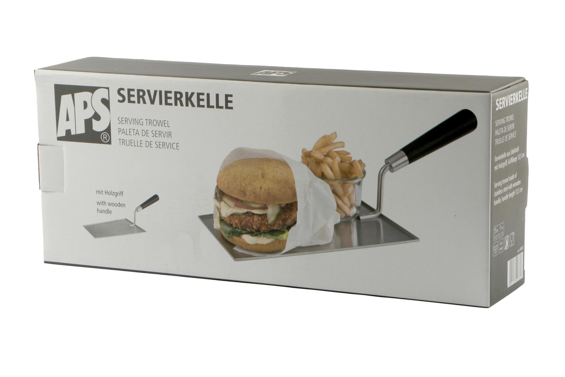 APS Bob Paletta da Servizio Forma Cazzuola Inox - Piatto 23,5 x 15,5 cm Con Manico in Legno 4