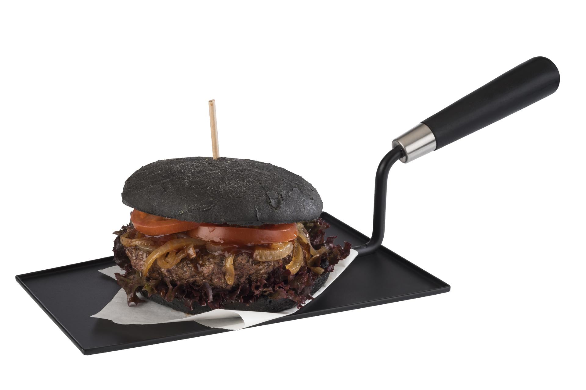 APS Paletta da Servizio Forma Cazzuola Nero - Piatto 23.5 x 15.5 cm, Totale 37 x 15.5 cm, H 12.5 cm Con Manico In Legno