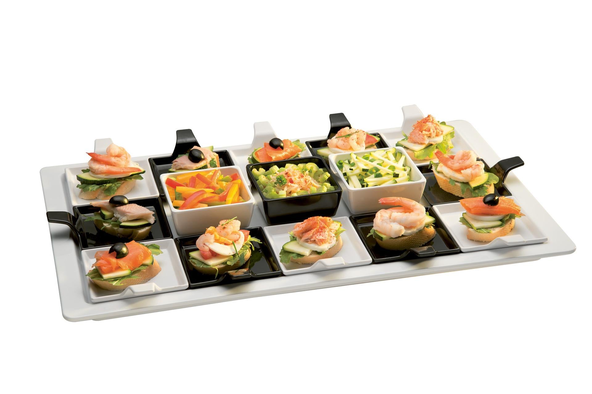 APS Flying Buffet Piatto Finger Food Con Impugnatura H.1.5-3.5 cm - 9.5 x 9.5 cm In Melamina Nera Impilabile