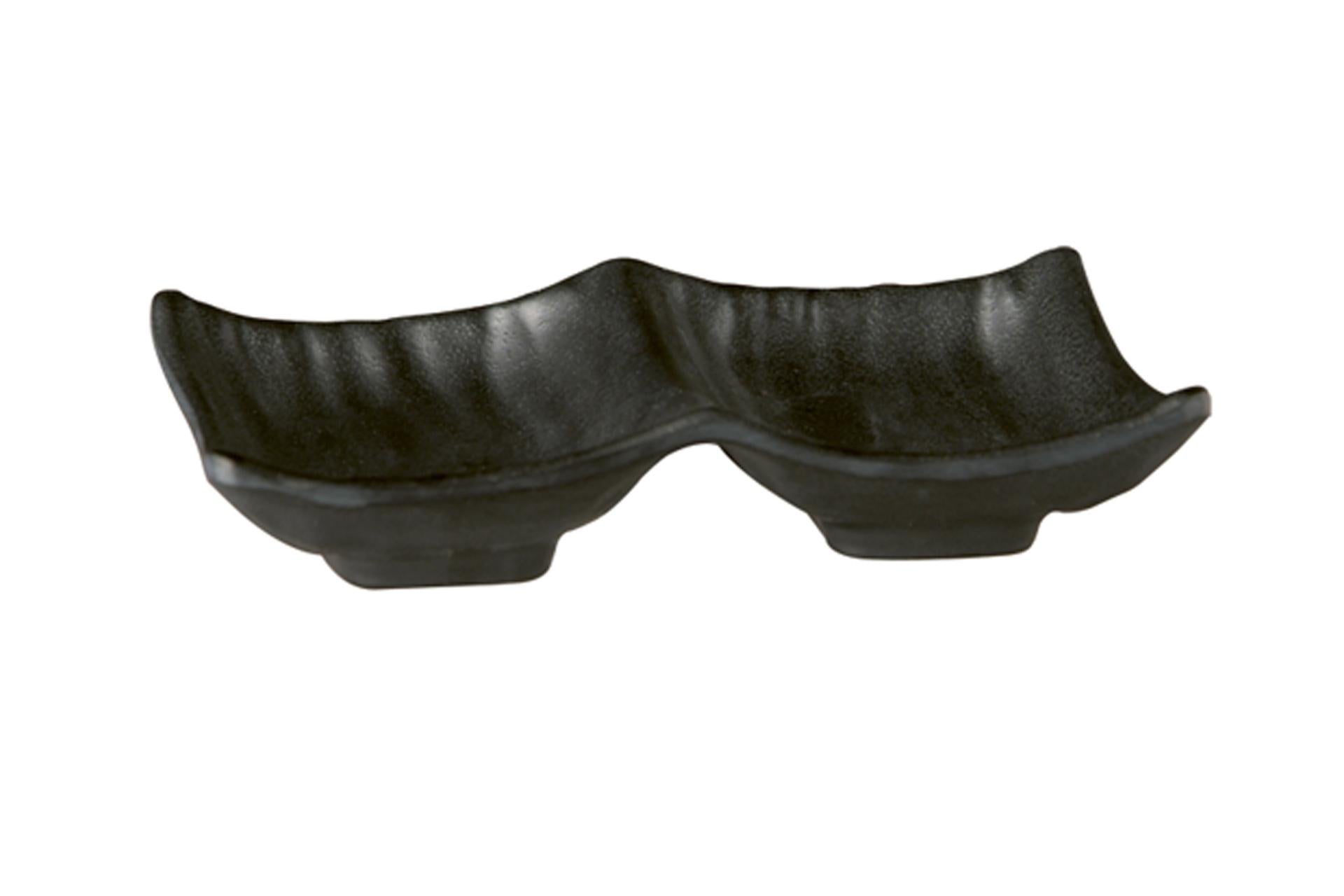 APS Zen Ciotola Doppia In Melamina Gres Nero H.2.5 cm - 14 x 9 cm Impilabile