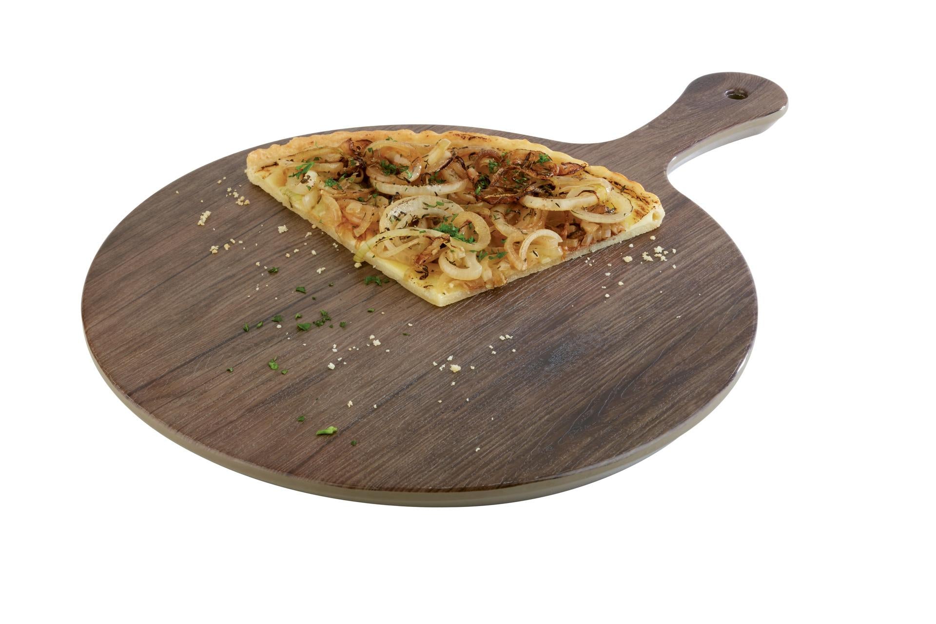 APS Vassoio Melamina Effetto Rovere H.1.5 cm - Ø30 cm Con Manico 12 cm