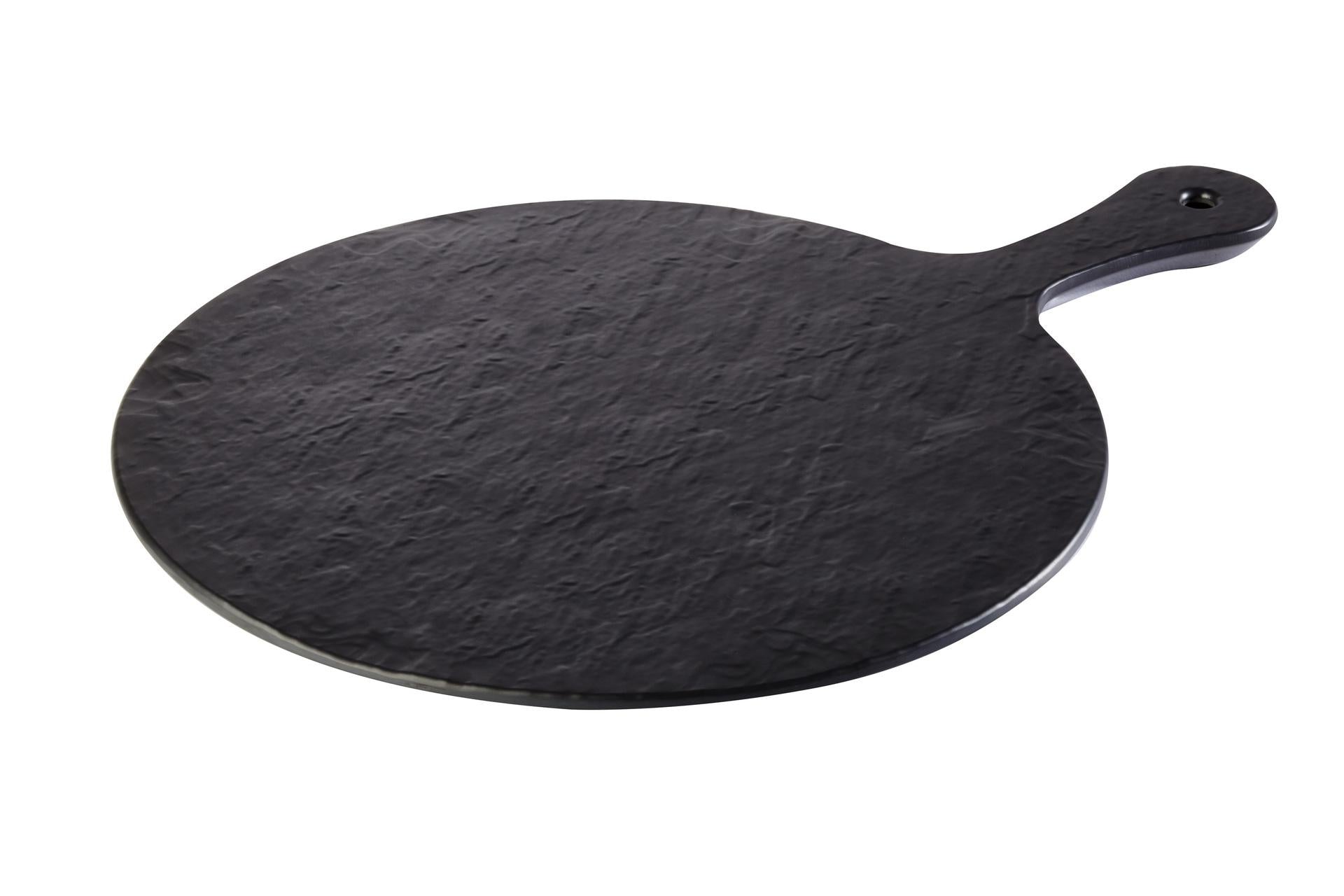 APS Slate Rock Vassoio Rotondo Ø30 cm - H.1.5 cm In Melamina Nera Effetto Ardesia Con Manico