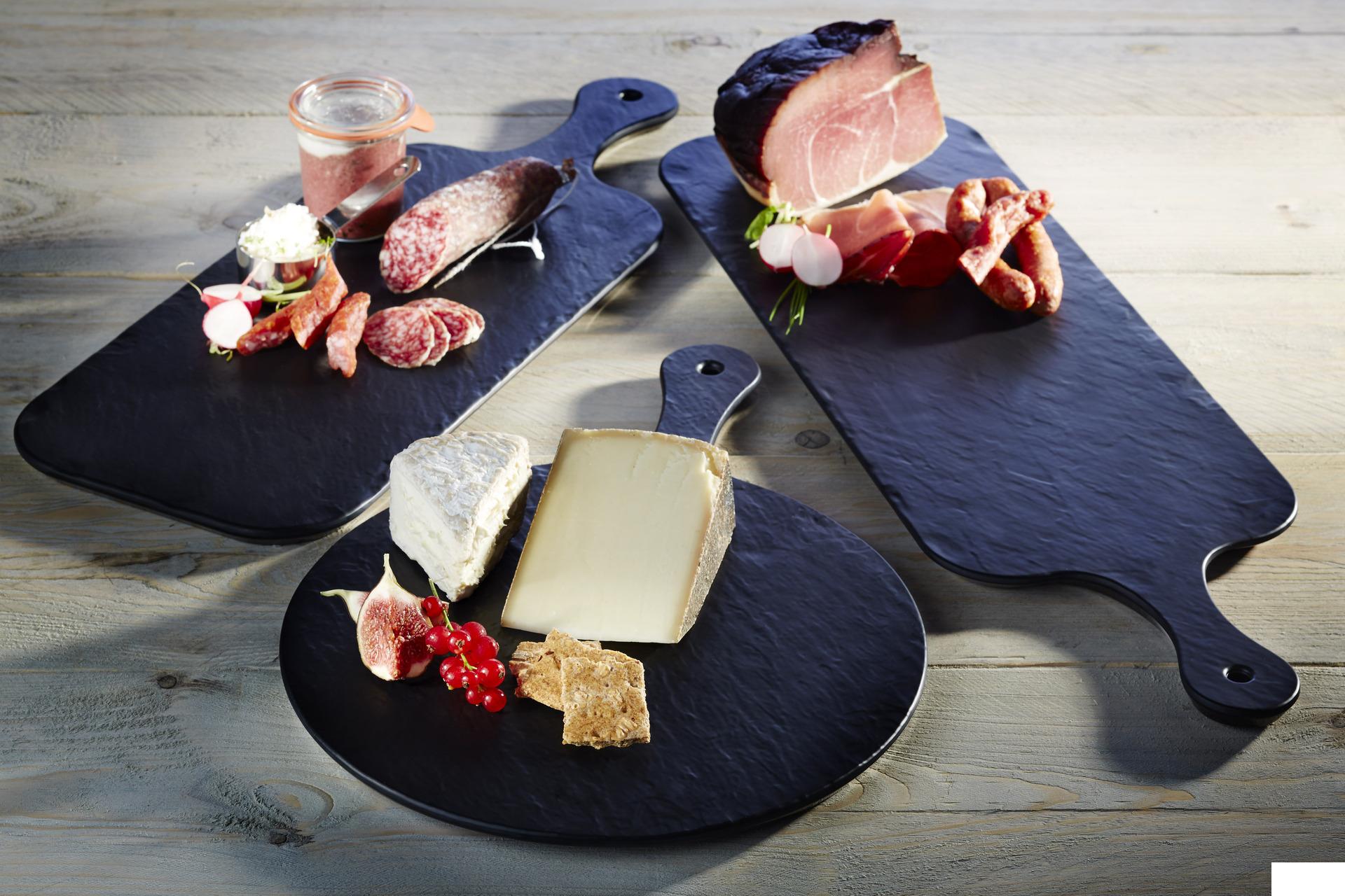 APS Slate Rock Vassoio Rettangolare Con Manico H.1.5 cm - 40 x 20 cm In Melamina Nera Effetto Ardesia