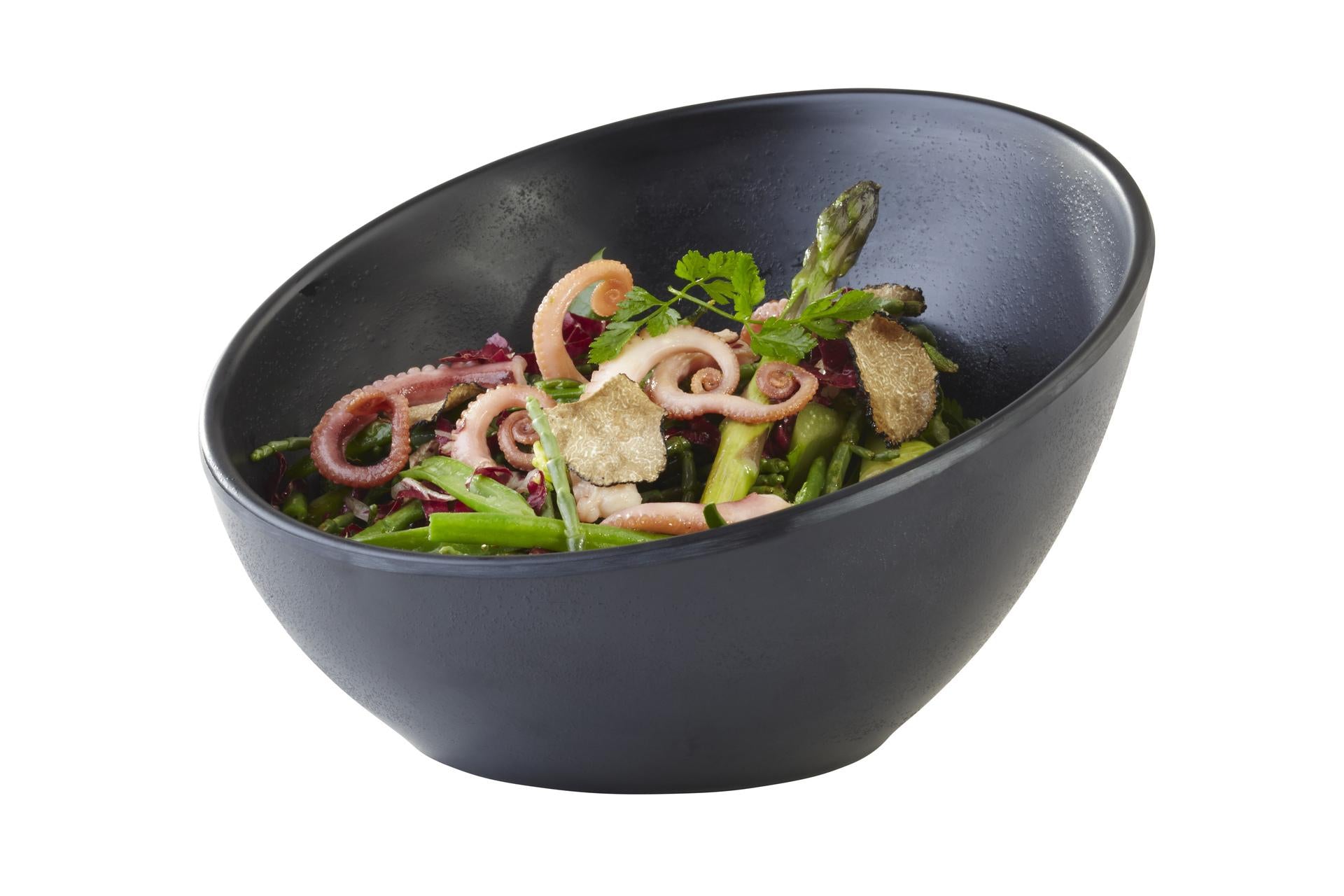 APS Zen Insalatiera Obliqua Ø16 cm - H.10 cm In Melamina Nera Effetto Gres, Impilabile