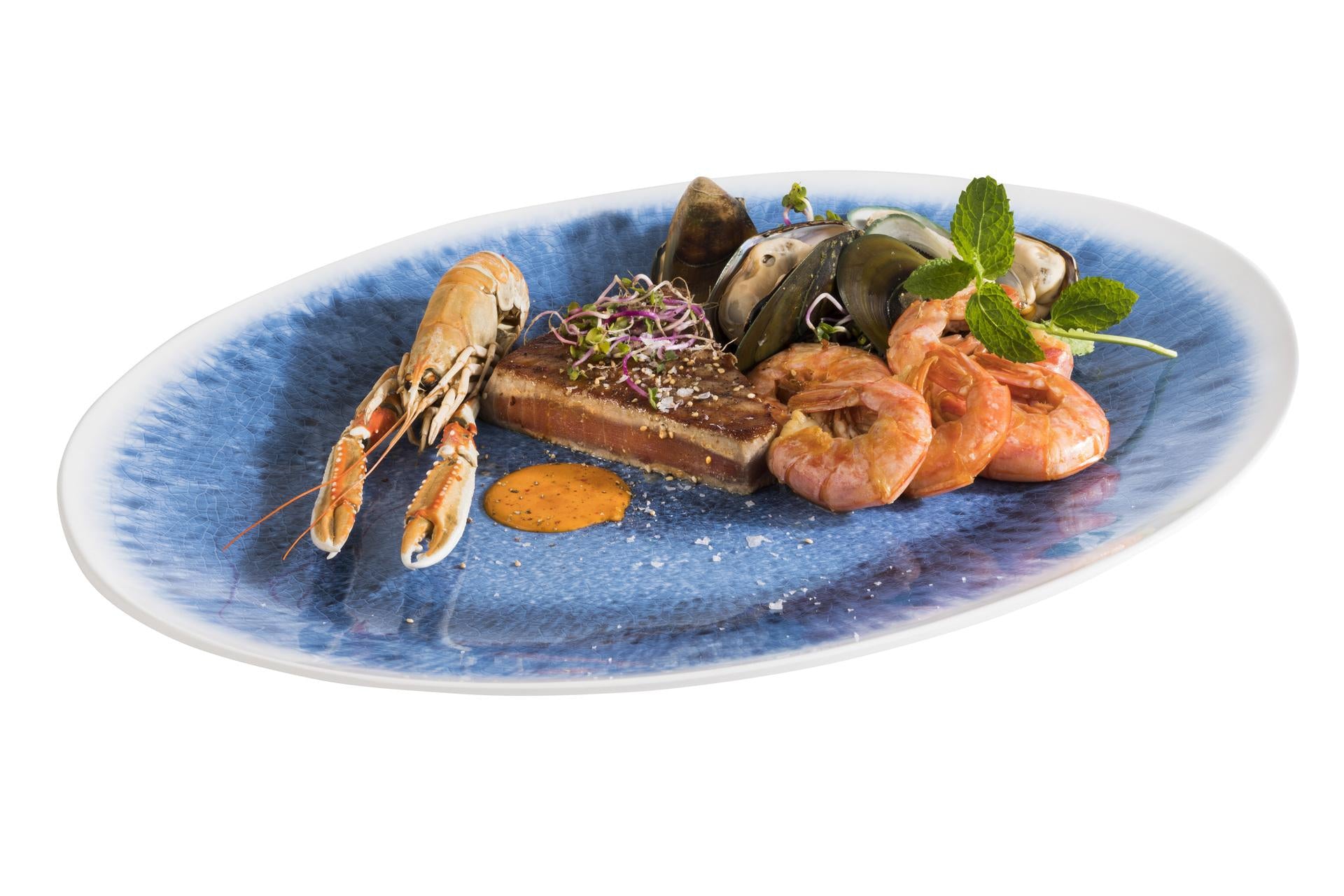 APS Blue Ocean Vassoio H.3 cm - 48 x 35.5 cm In Melamina Decorato Blu
