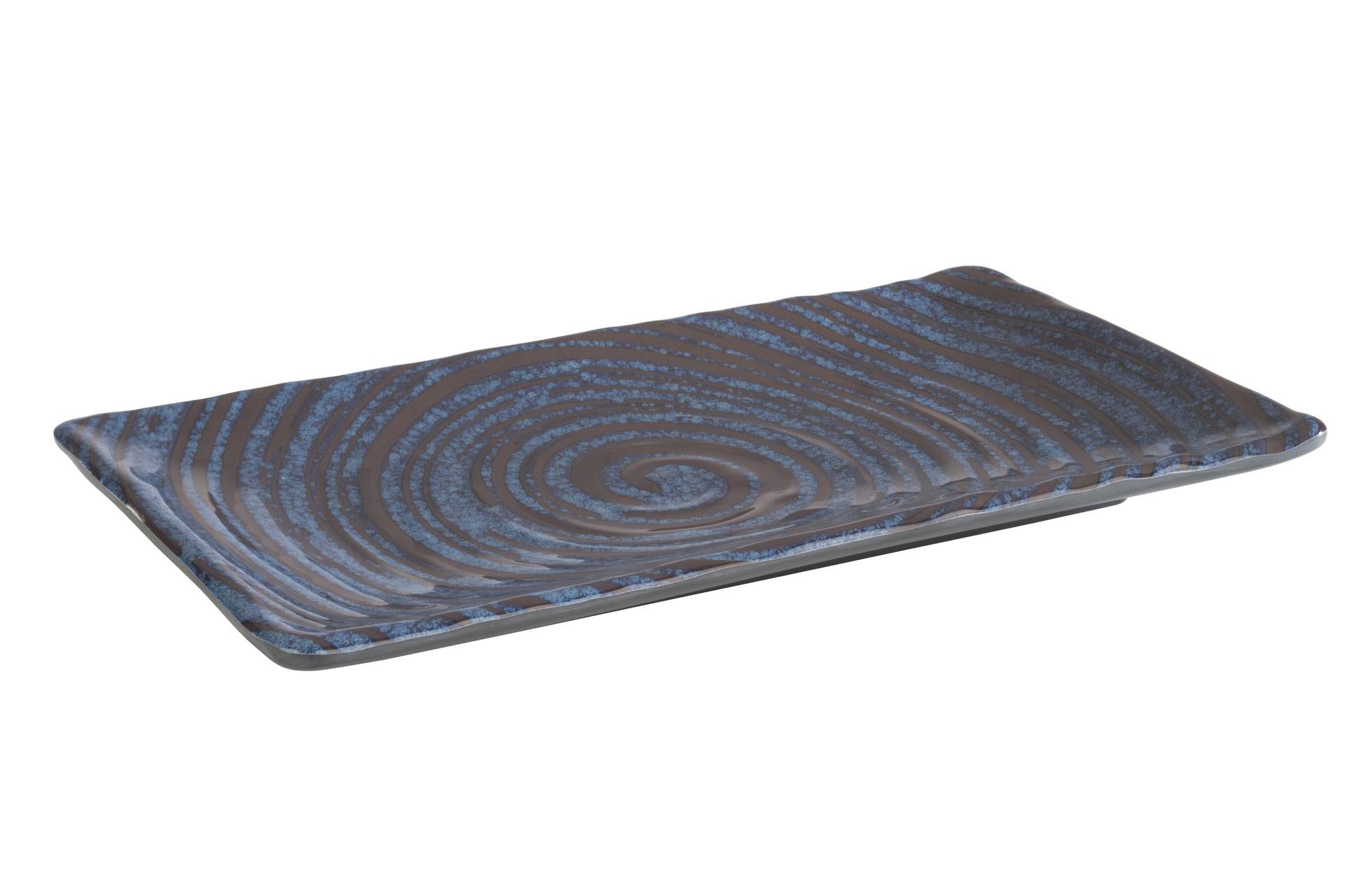 APS Loops Vassoio Sushi In Melamina Blu Decorata H.1.5 cm - 23.5 x 13.5 cm