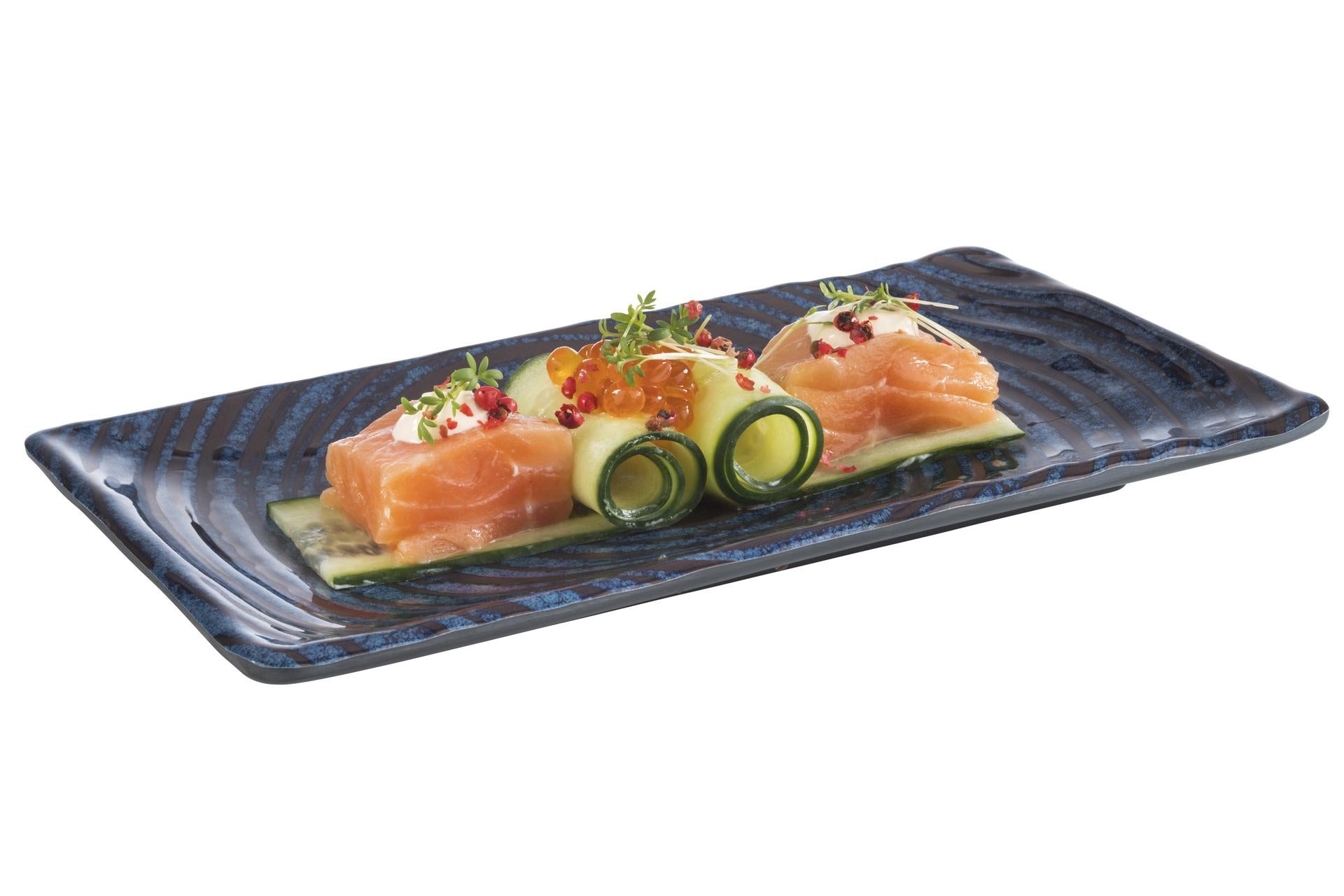APS Loops Vassoio Sushi In Melamina Blu Decorata H.1.5 cm - 23.5 x 13.5 cm