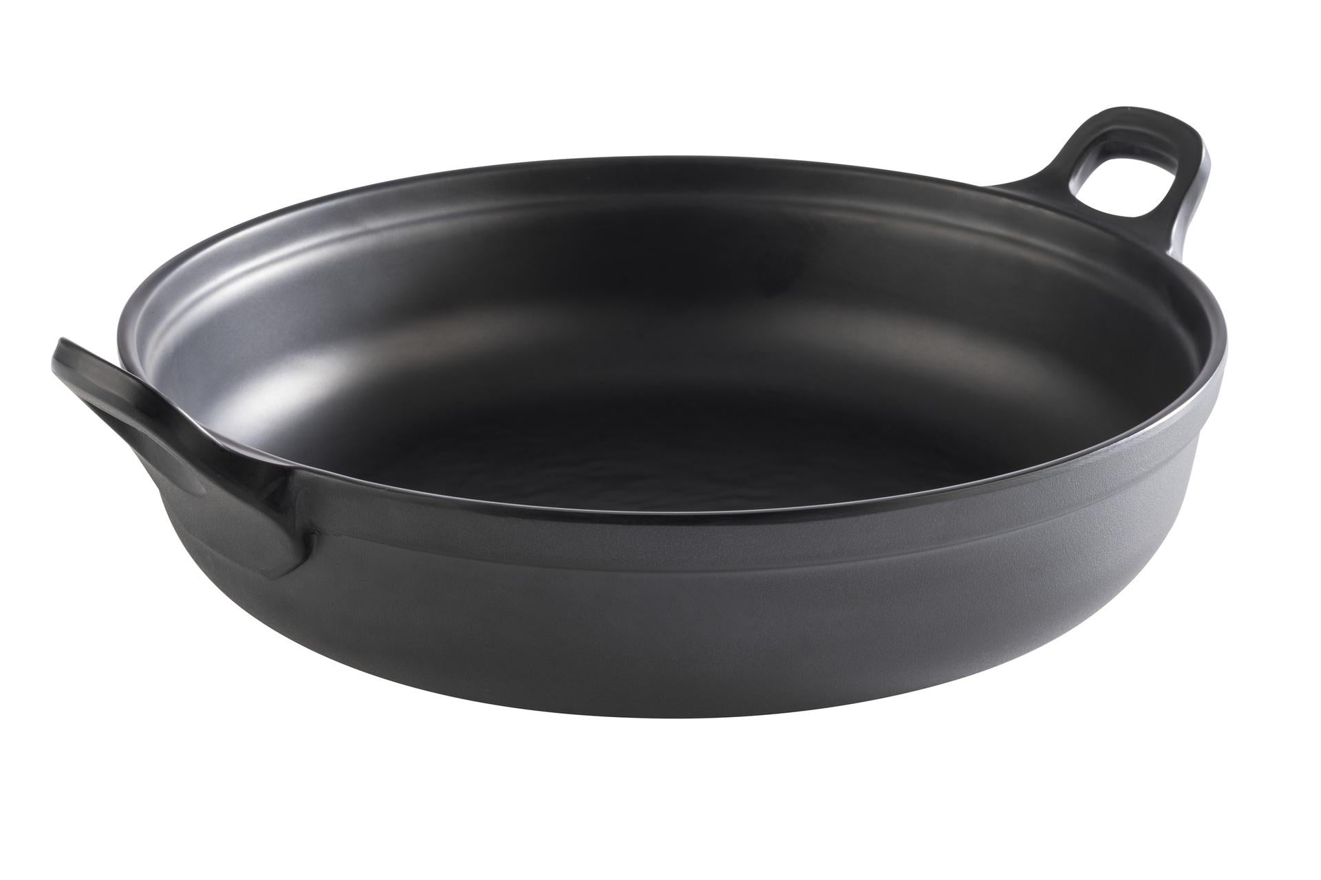APS Padella-Cocotte In Melamina Nera H.9 cm - Ø28 cm Con Manici e Piedini Antiscivolo