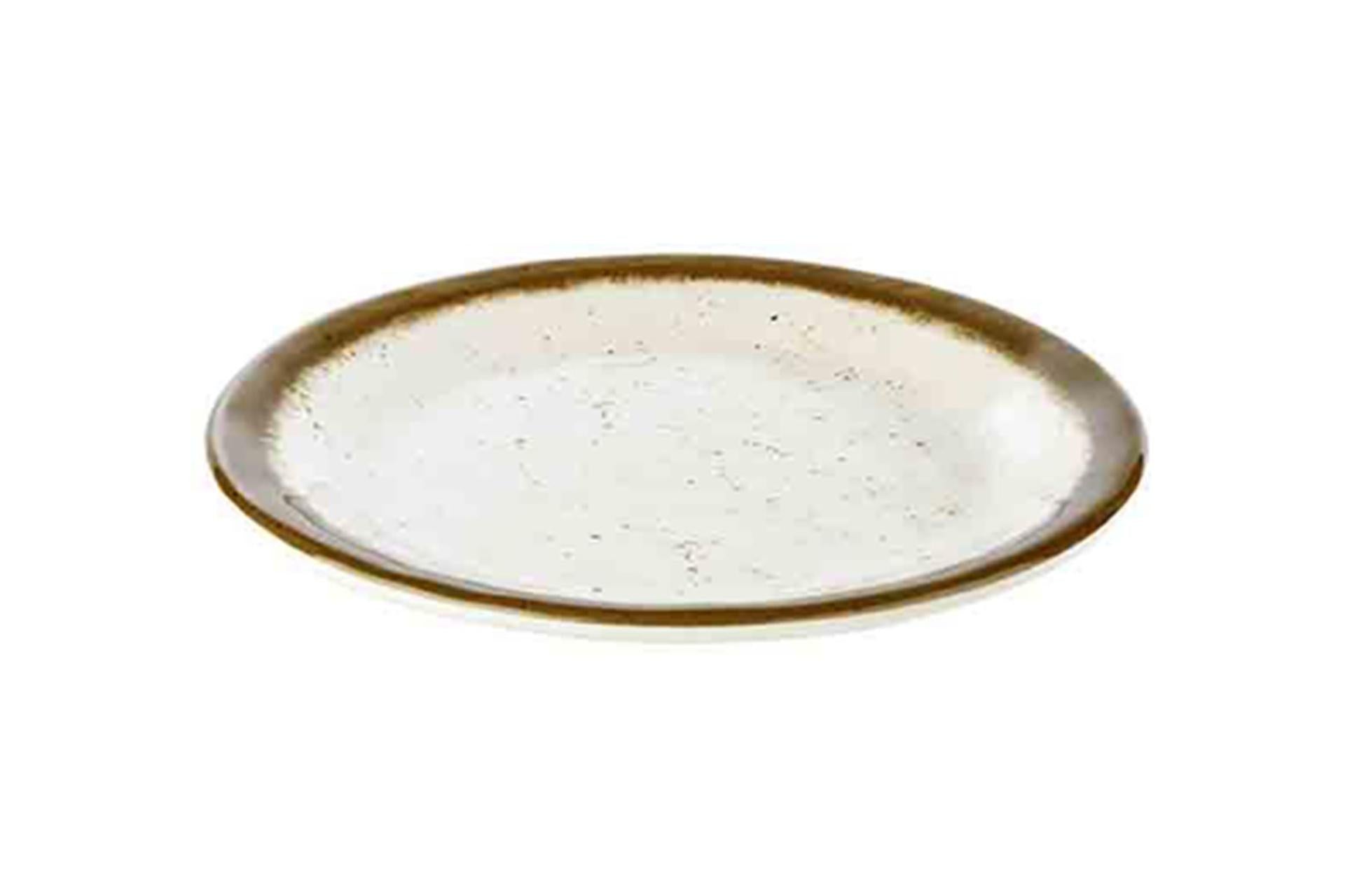 APS Stone Art Piatto Piano Ø19 cm - H.2 cm In Melamina Effetto Puntinato Con Bordo Marrone - Set 12 Pz