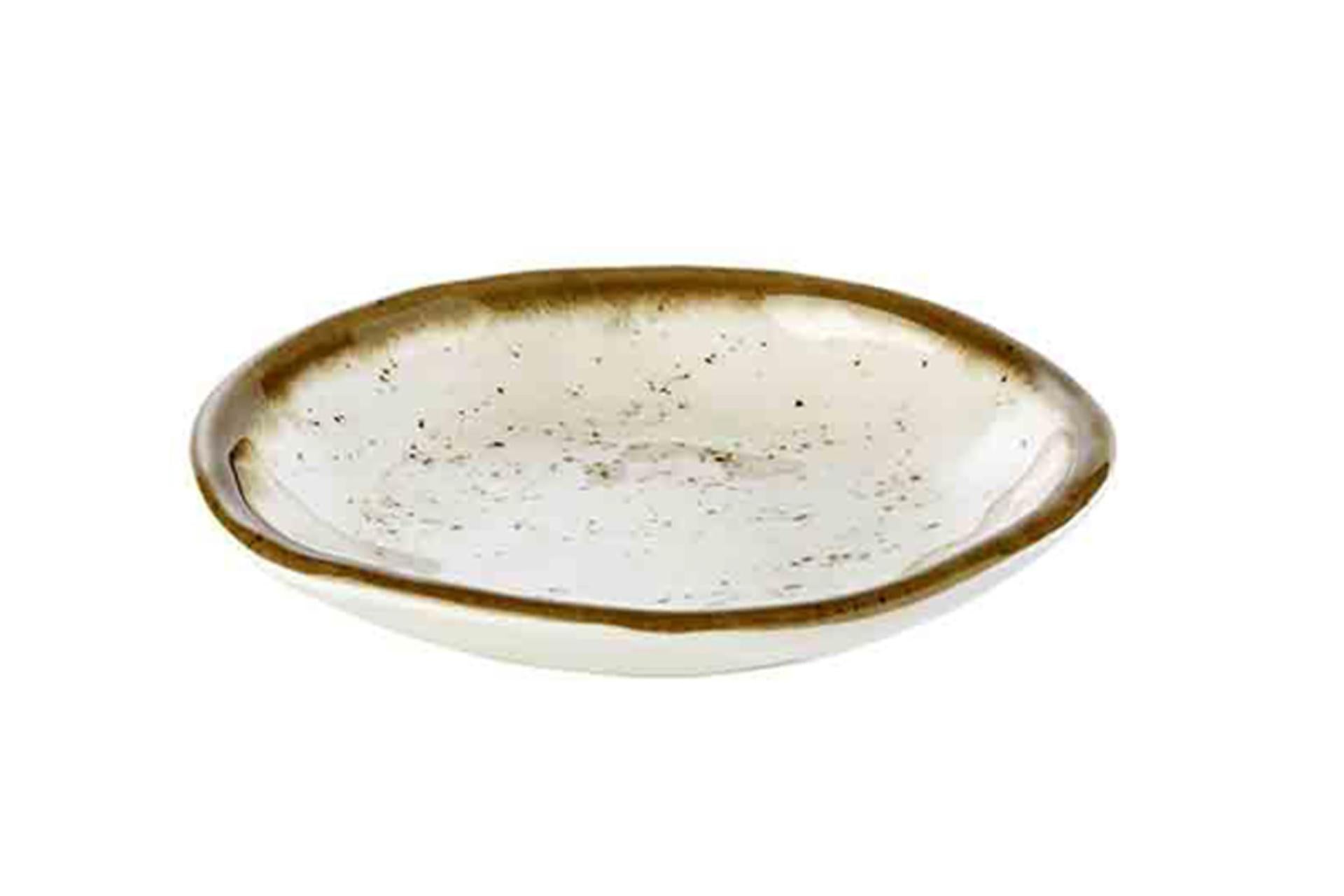 APS Stone Art Piatto Fondo Ø15.5 cm - H.2.5 cm In Melamina Effetto Puntinato Con Bordo Marrone - Set 12 Pz