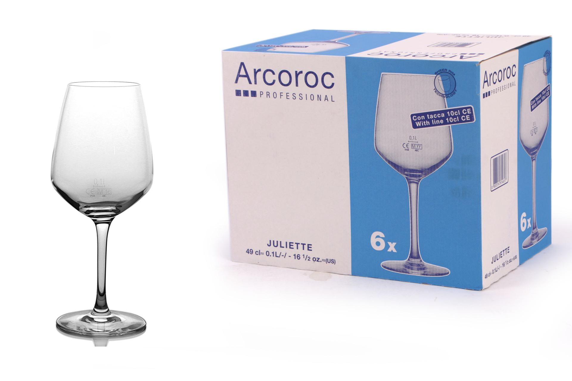 Arcoroc Juliette Set 6 Calici Vino Con Tacca - 10 cl e 50 cl - Set 6 Pz