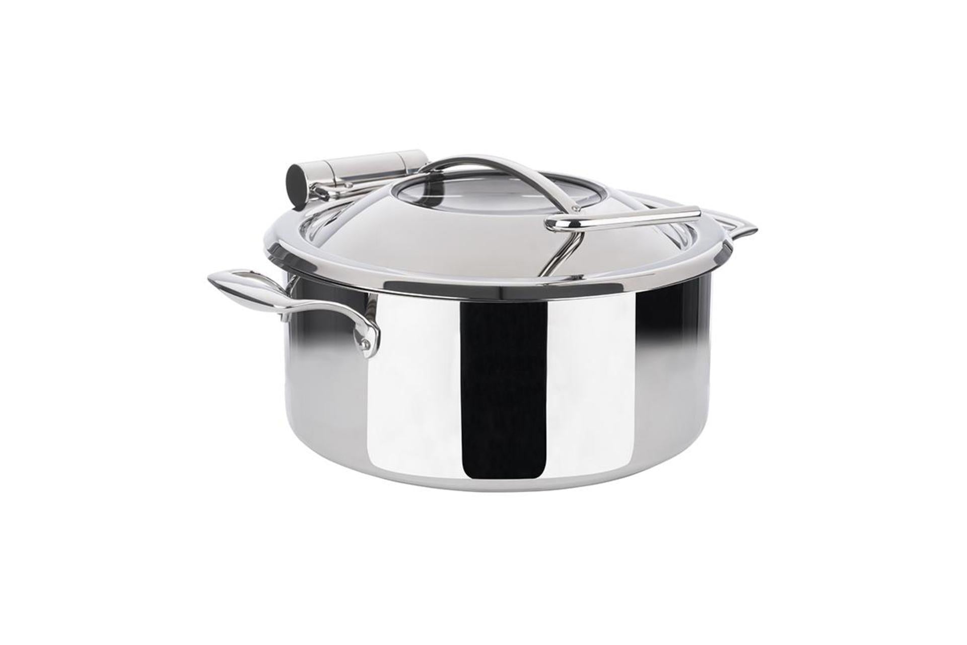 APS Chafing Dish Scaldavivande In Acciaio Inox - Pentola 8L e Bacinella 4L Con Coperchio In Vetro, Ø30.5 cm H.17.5 cm Adatto per Induzione 1