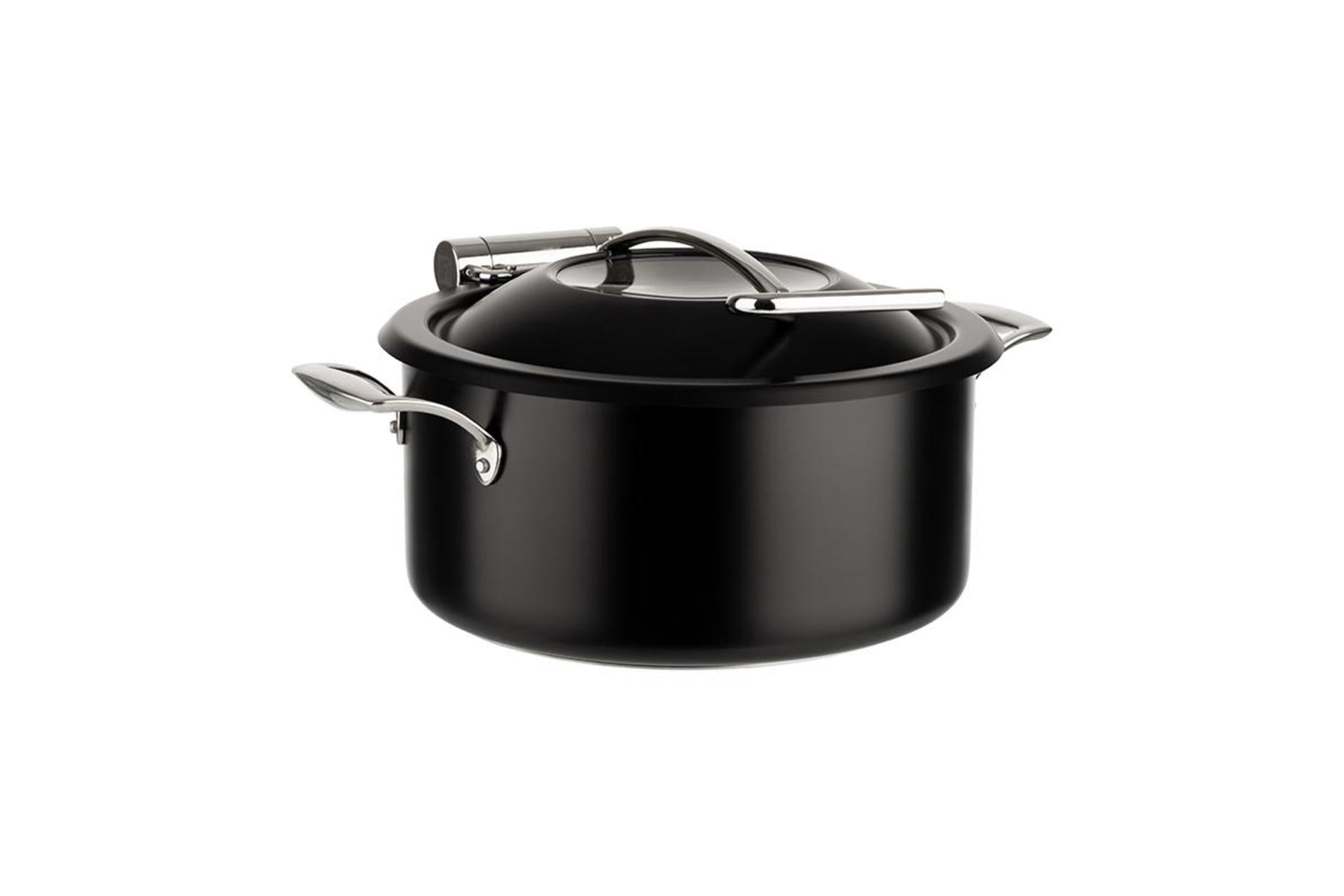 APS Chafing Dish Set 4 Pezzi In Acciaio Inox Placcato Nero - Pentola 8L, Ciotola 4L, Coperchio con Inserto in Vetro, Adatto per Induzione - Set 4 Pz