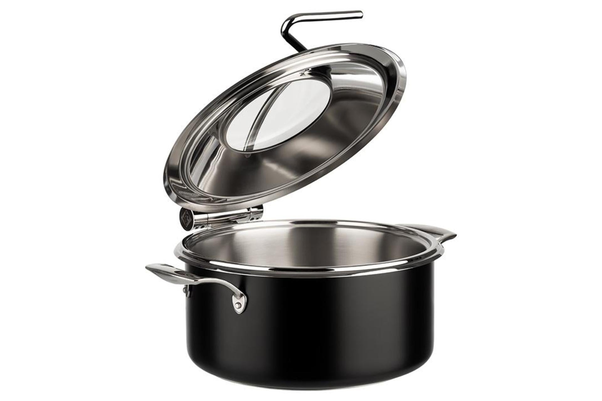 APS Chafing Dish Set 4 Pezzi In Acciaio Inox Placcato Nero - Pentola 8L, Ciotola 4L, Coperchio con Inserto in Vetro, Adatto per Induzione - Set 4 Pz