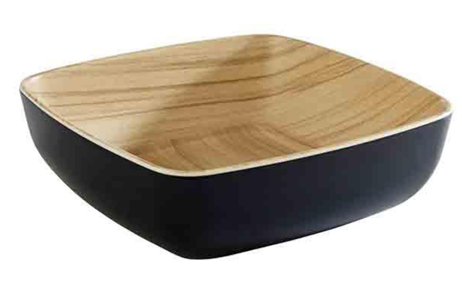 APS Frida Ciotola Quadrata 16.5 x 16.5 cm - H.5.5 cm In Melamina Nera Con Interno Effetto Legno e Gommini Antiscivolo