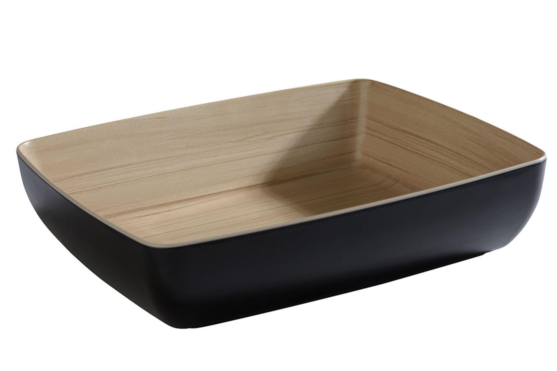 APS Frida Ciotola GN 1/2 In Melamina 32.5 x 26.5 x H.7.5 cm - Interno Effetto Legno Esterno Nero Con Gommini Antiscivolo, Impilabile 1