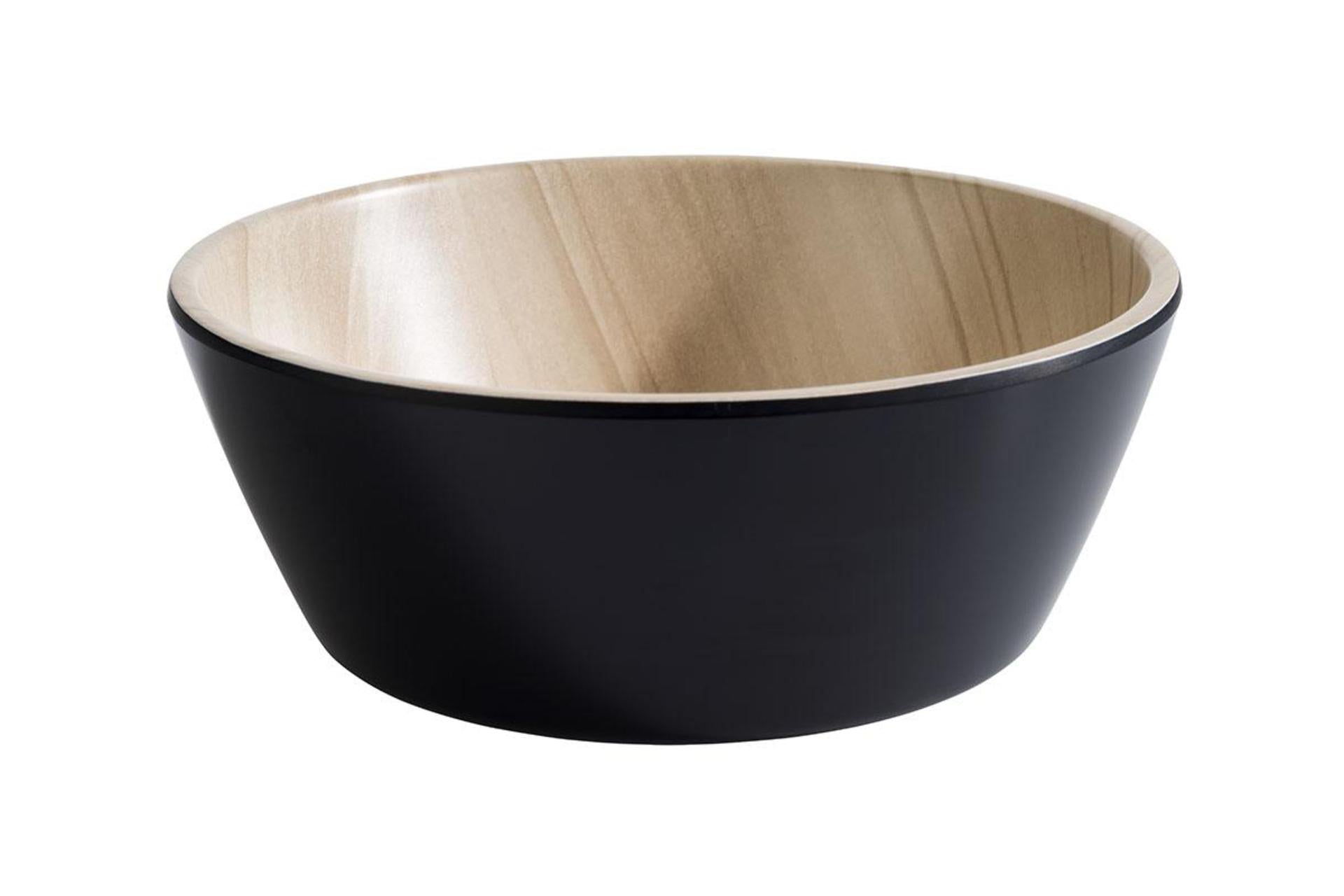 APS Frida Ciotola In Melamina H.5.5 cm - Ø15 cm Con Gommini Antiscivolo, Interno Effetto Legno, Esterno Nero, Impilabile