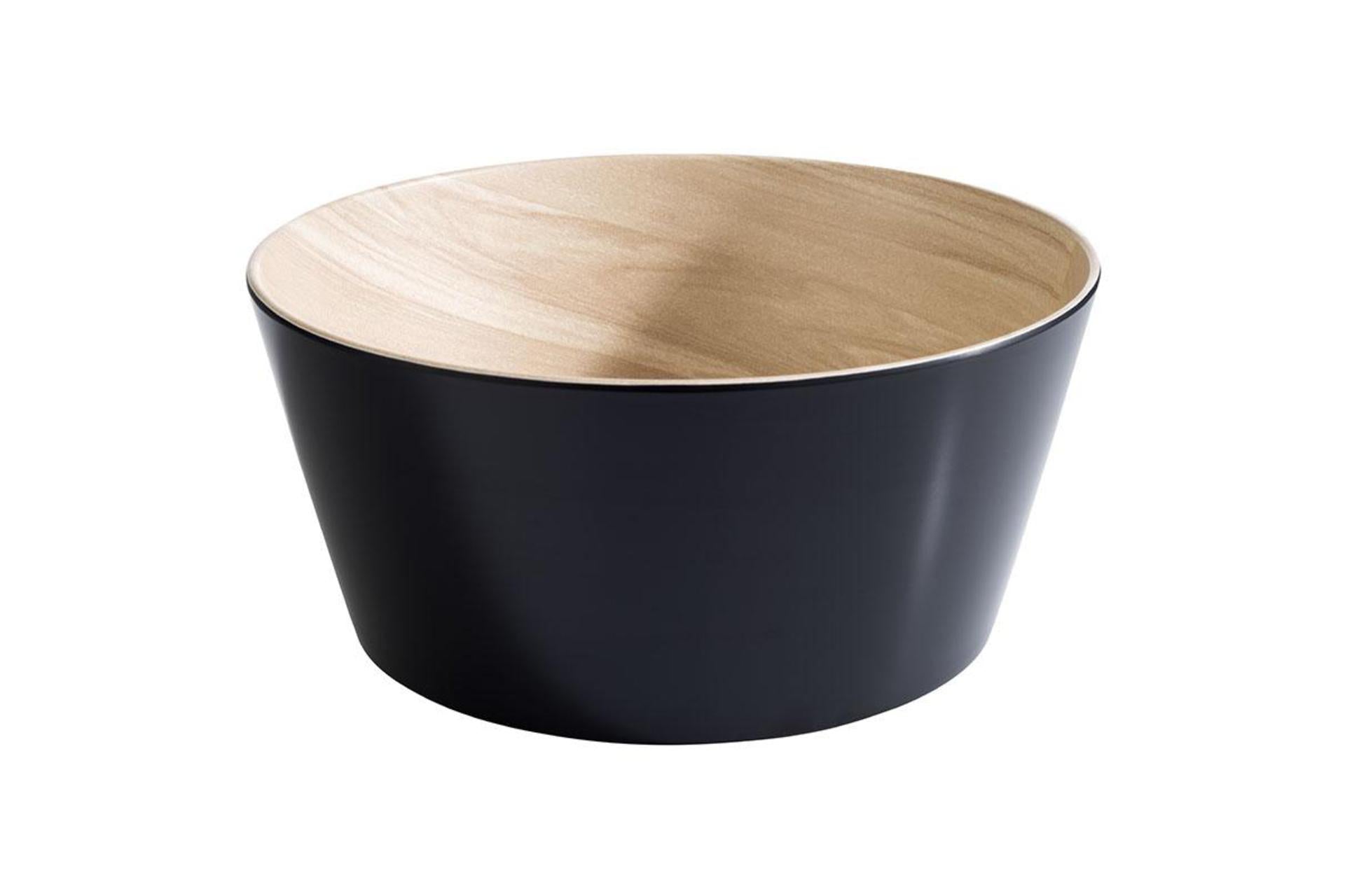 APS Frida Ciotola In Melamina H.10.5 cm - Ø26.5 cm Interno Effetto Legno Esterno Nero Con Gommini Antiscivolo, Impilabile