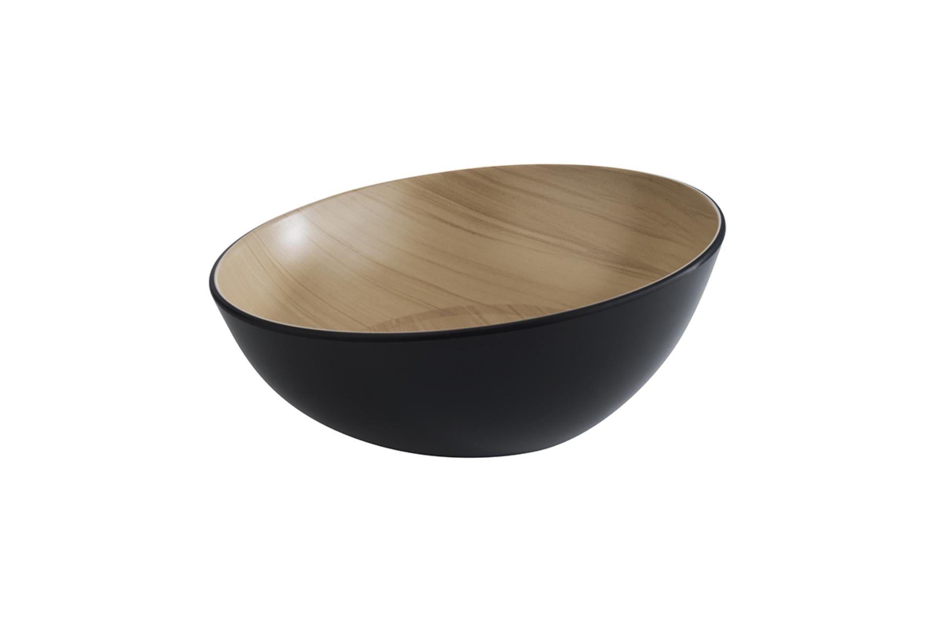 APS Frida Ciotola Ø25 cm - H.8.11 cm In Melamina Con Gommini Antiscivolo, Interno Effetto Legno, Esterno Nero, Impilabile