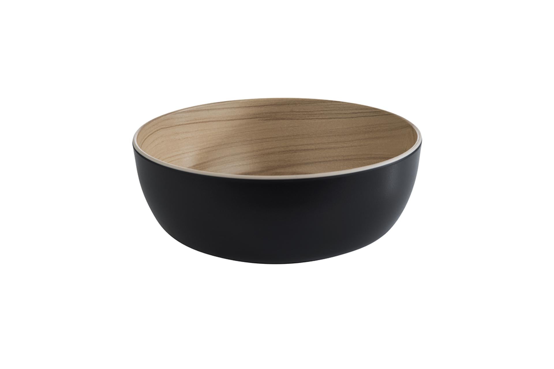 APS Frida Ciotola Melamina H.3.5 cm - Ø8.5 cm Interno Effetto Legno Esterno Nero Con Gommini Antiscivolo, Impilabile