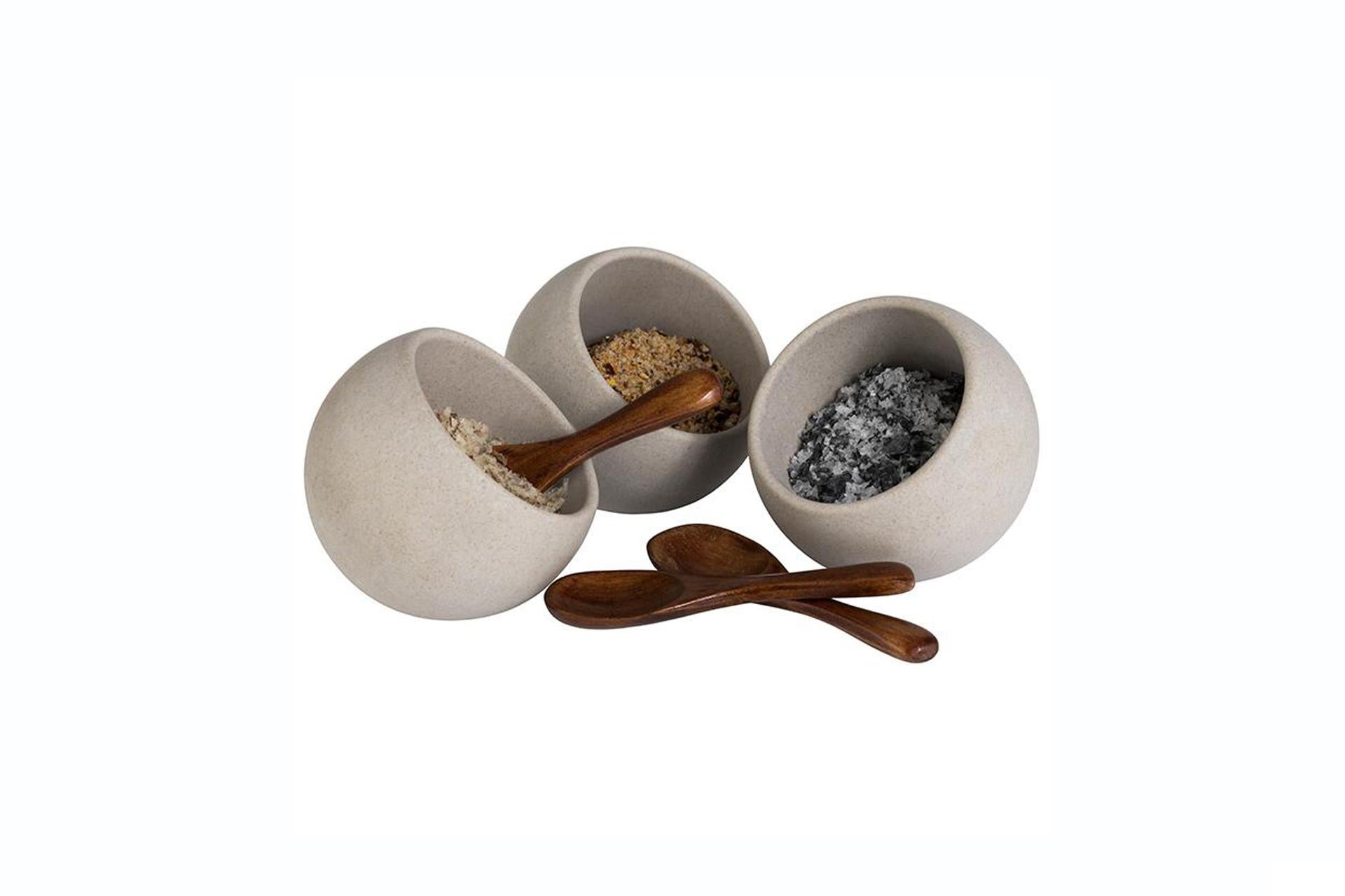 APS Moon Set 6 Pezzi - 3 Coppette In Melamina Grigia 0.5 L e 3 Cucchiai In Legno