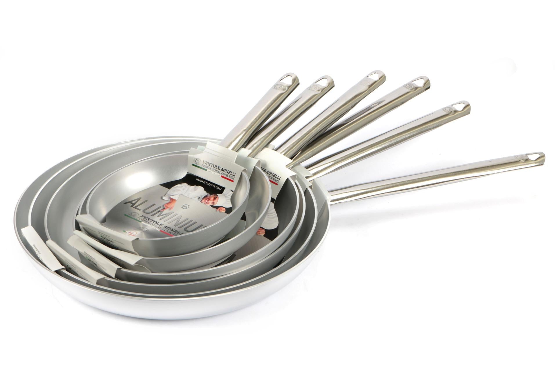 Agnelli Padella Svasata Bassa Ø36 cm - H.5.5 cm In Alluminio Professionale Spessore 3mm Con Manico Tubolare In Acciaio Inox 3