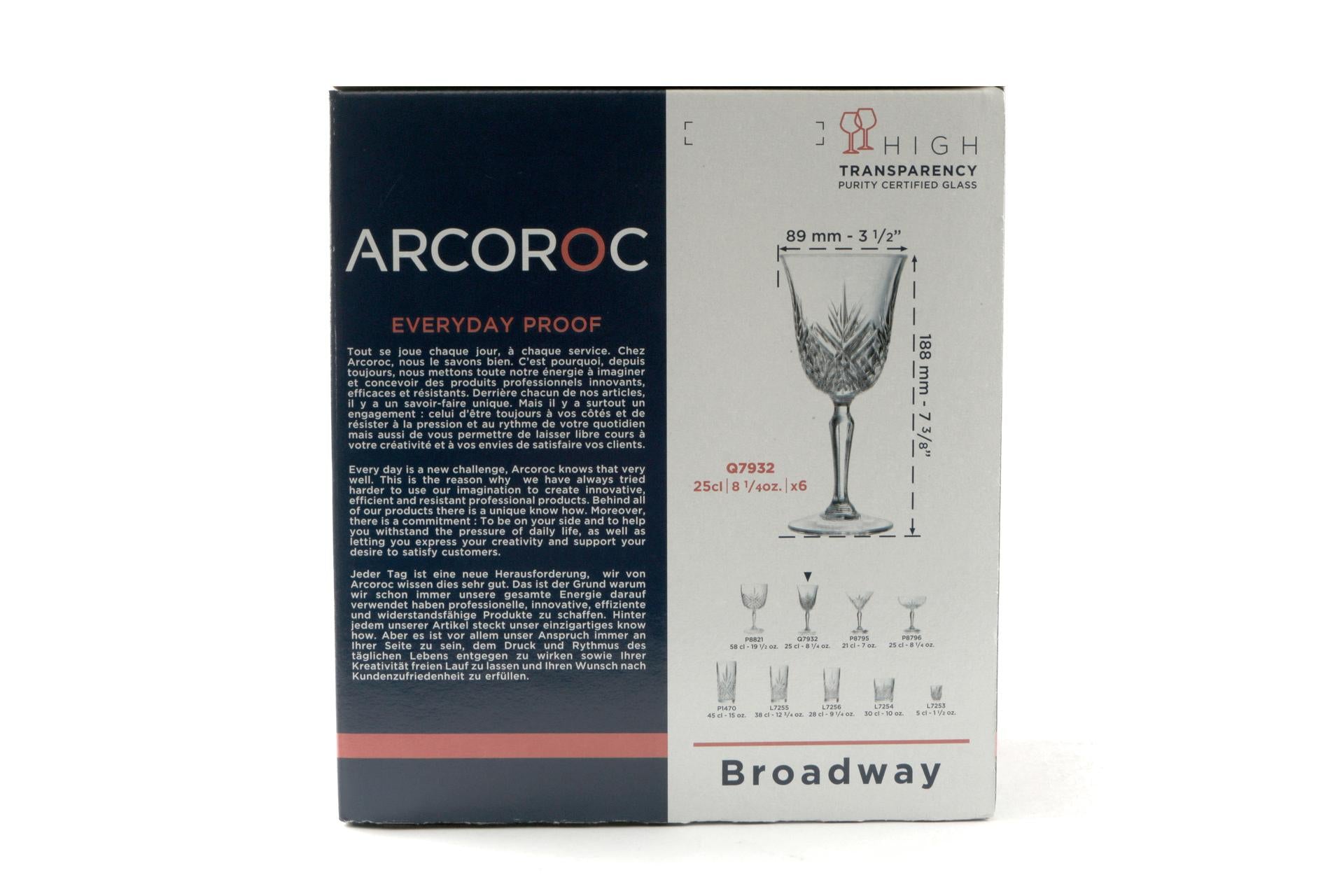 Arcoroc Broadway Calice Vino-Cocktail 25 cl - Vetro Trasparente Resistente - Set 6 Pz 6