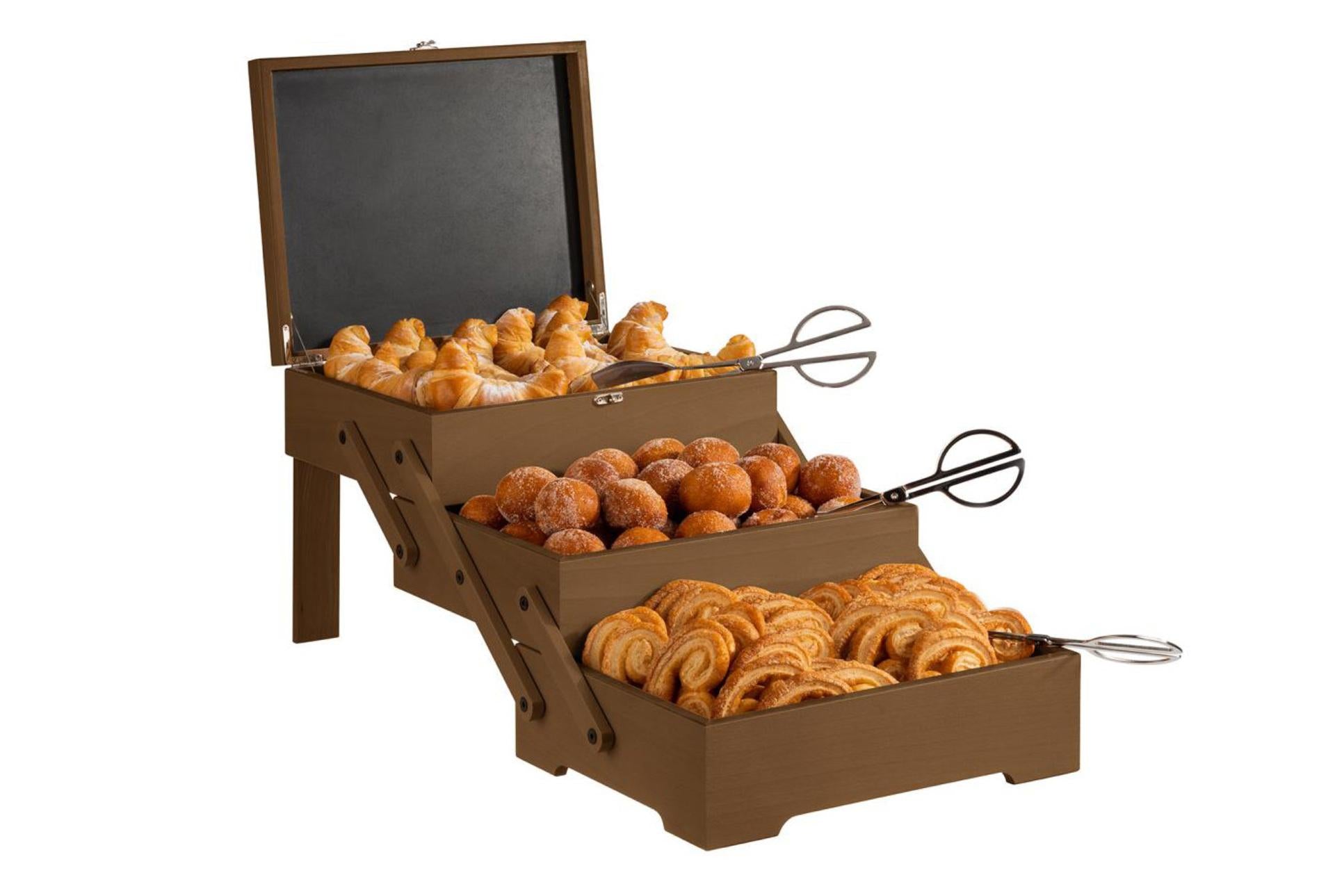 APS Buffet Box Cestino Espositore Colazione In Legno di Rovere Scuro Oliato - 36 x 29 x H28 cm Con 3 Scomparti GN 1/2 4