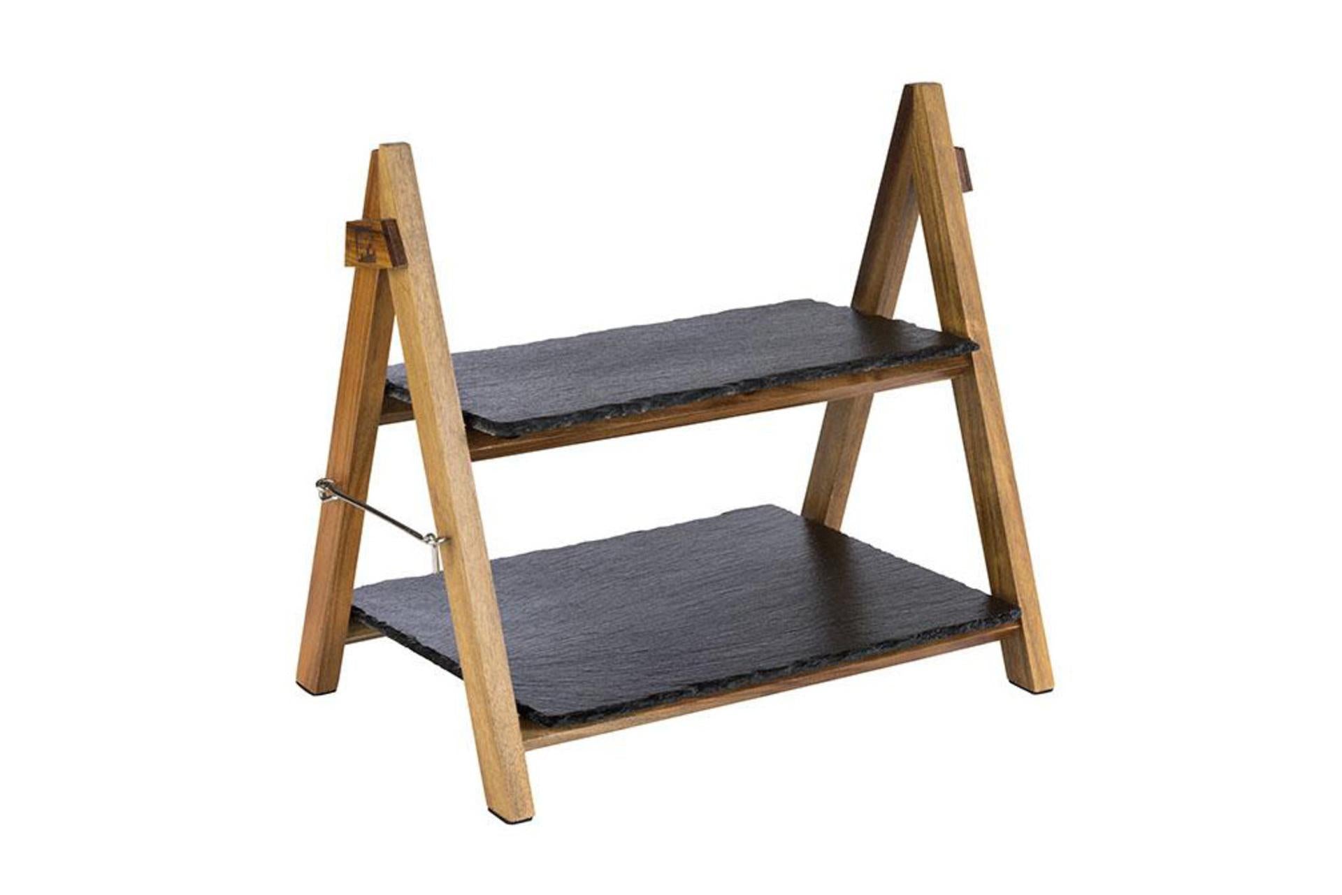 APS Set Alzata Richiudibile In Legno di Acacia H.34 cm - 36,5 x 26,5 cm Con 2 Piani In Ardesia