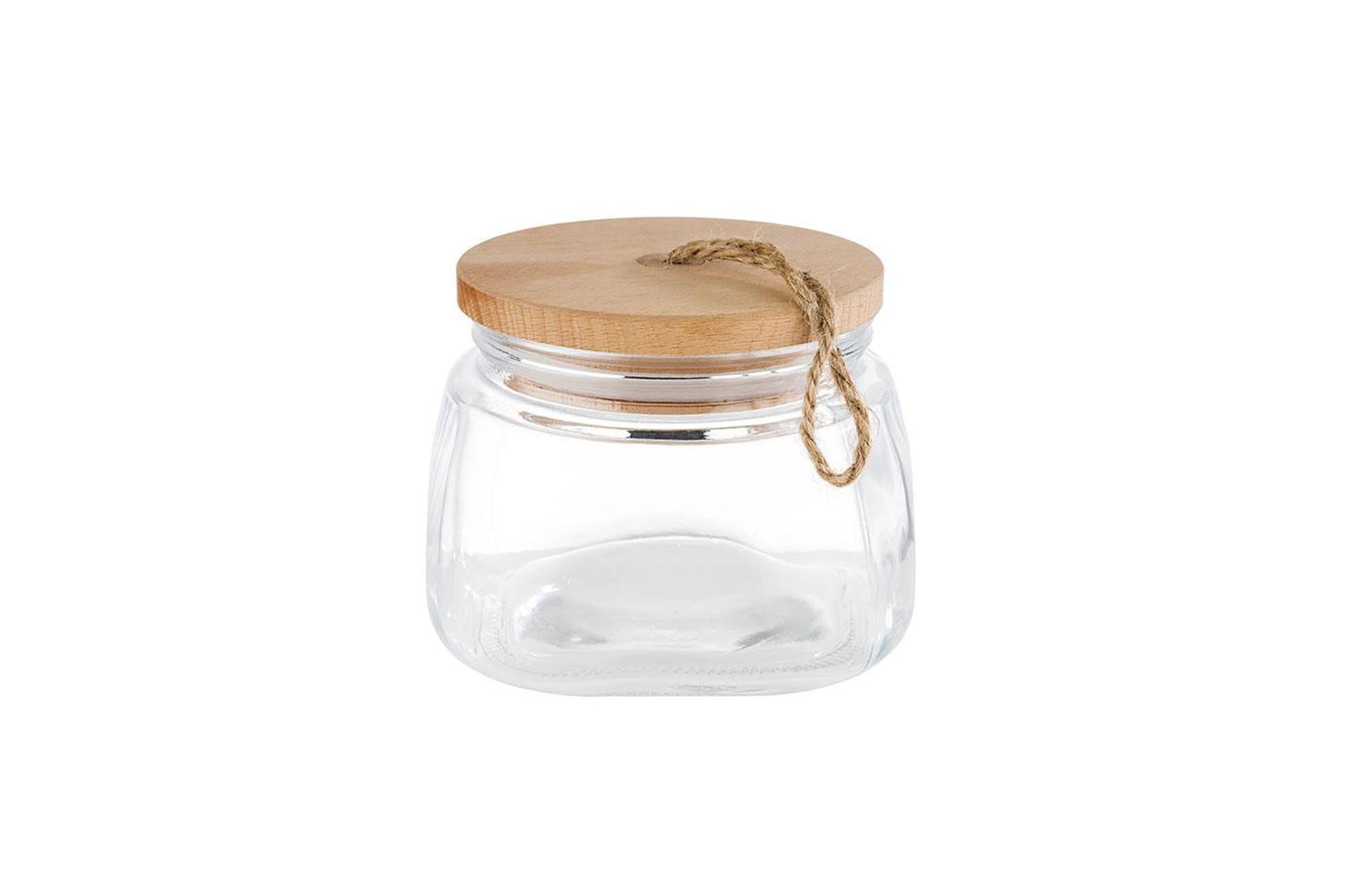 APS Woody Vaso In Vetro 1L - 14 x 14 x H.11 cm Con Tappo a Vite In Legno e Guarnizione In Silicone Salva Aroma - Set 12 Pz