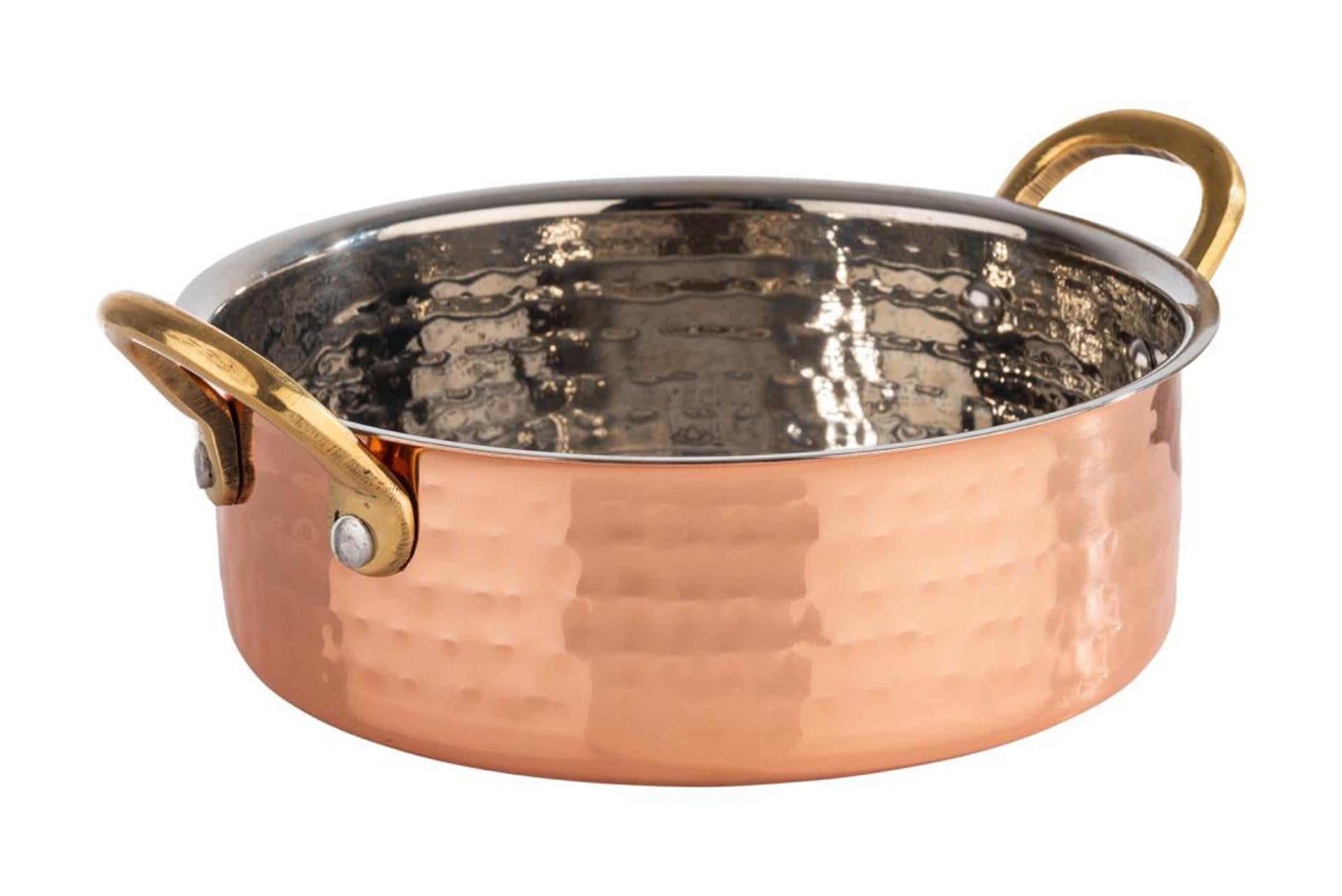 APS Mumbai Mini Casseruola 0.70 L - Ø16 cm In Acciaio Inox Martellato Color Rame Con Manici Dorati
