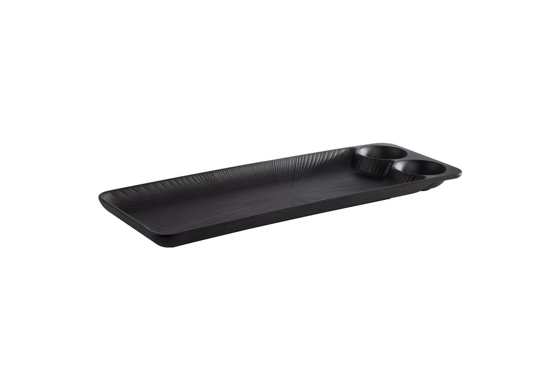 APS Vassoio Rettangolare In Melamina 41 x 15 cm Nero Con 2 Incavi - Resistente al Calore e Lavabile in Lavastoviglie