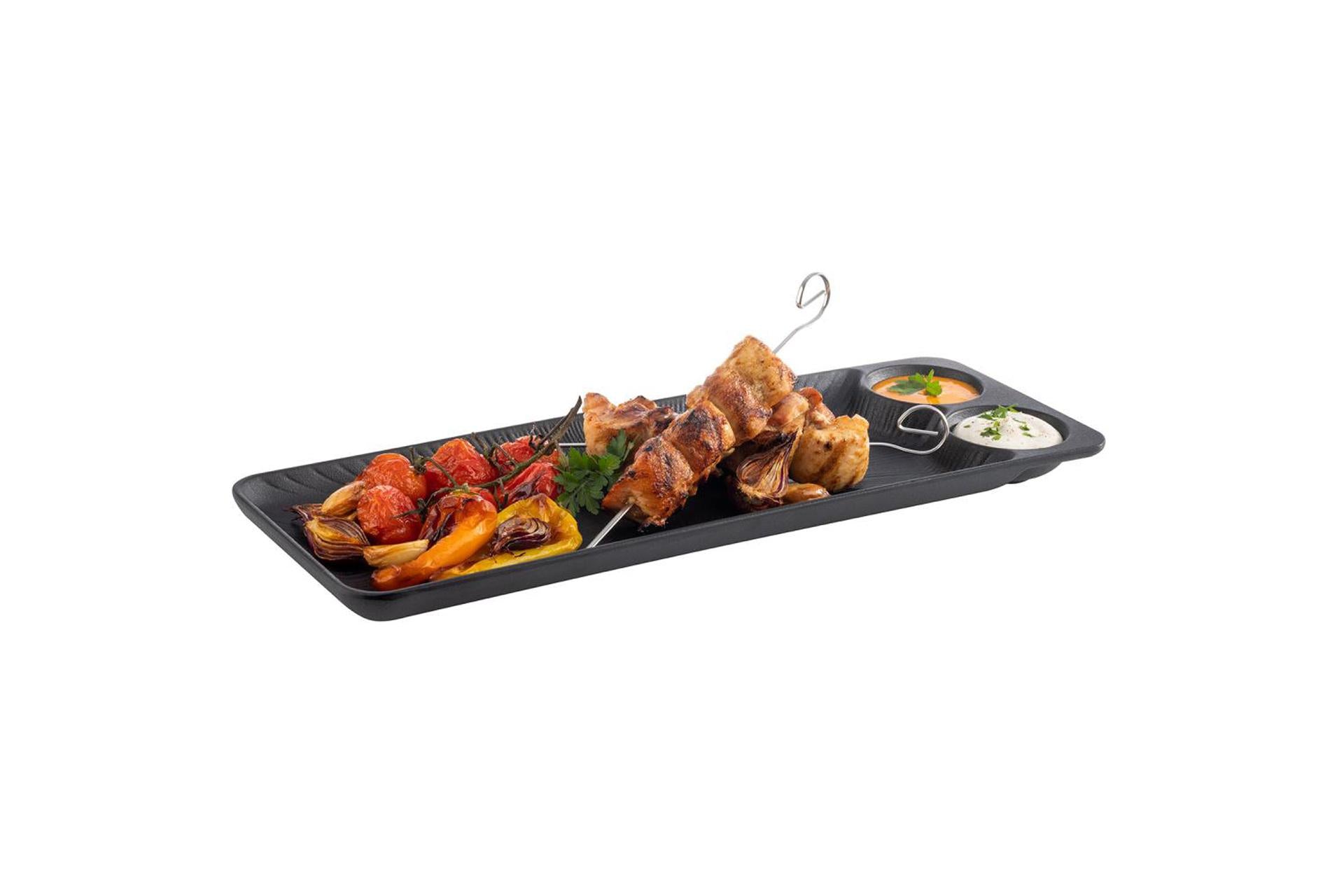 APS Vassoio Rettangolare In Melamina 41 x 15 cm Nero Con 2 Incavi - Resistente al Calore e Lavabile in Lavastoviglie