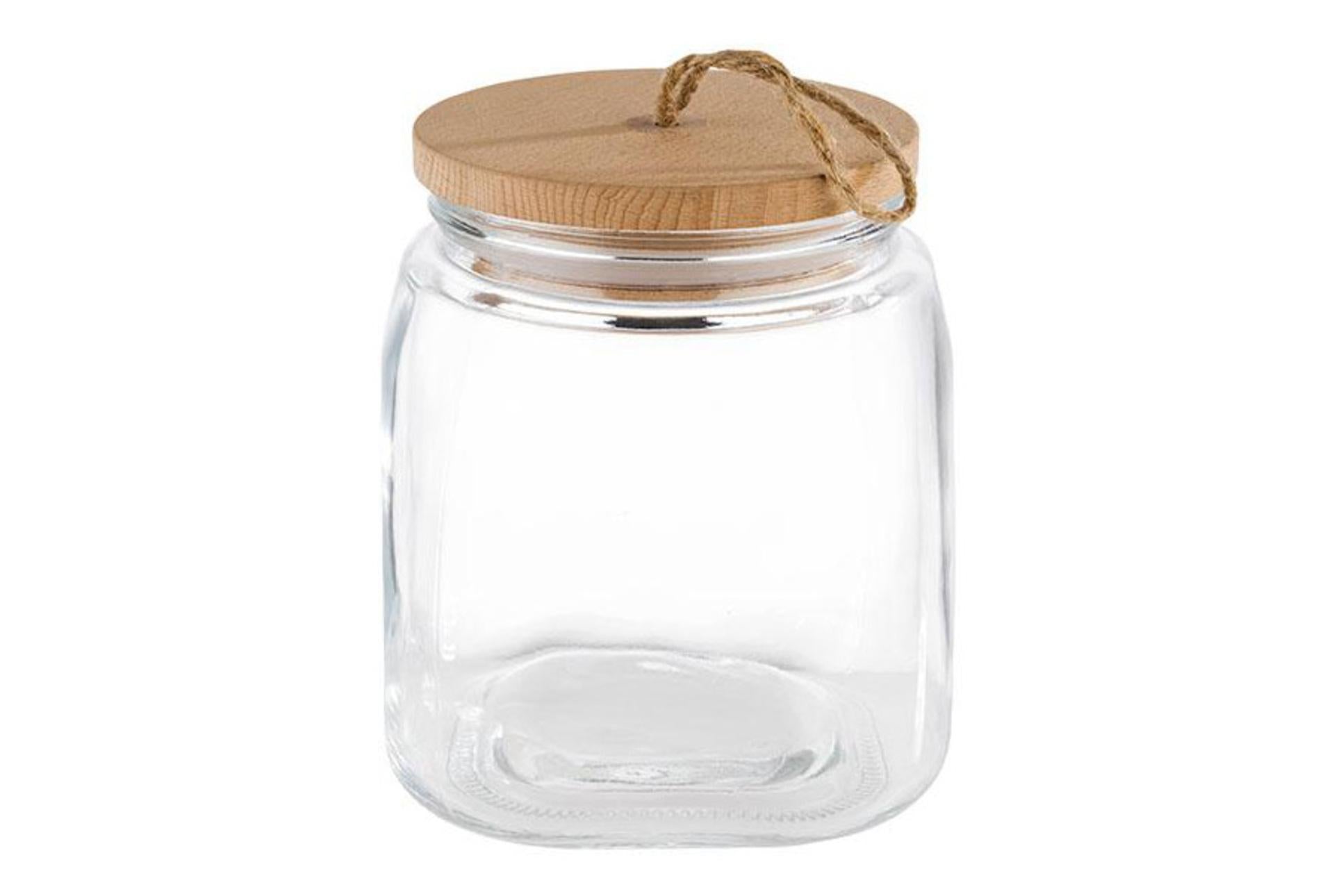 APS Woody Vaso In Vetro 2.5L - 14 x 14 x H.21.5 cm Con Tappo a Vite In Legno e Guarnizione In Silicone Salva Aroma - Set 6 Pz