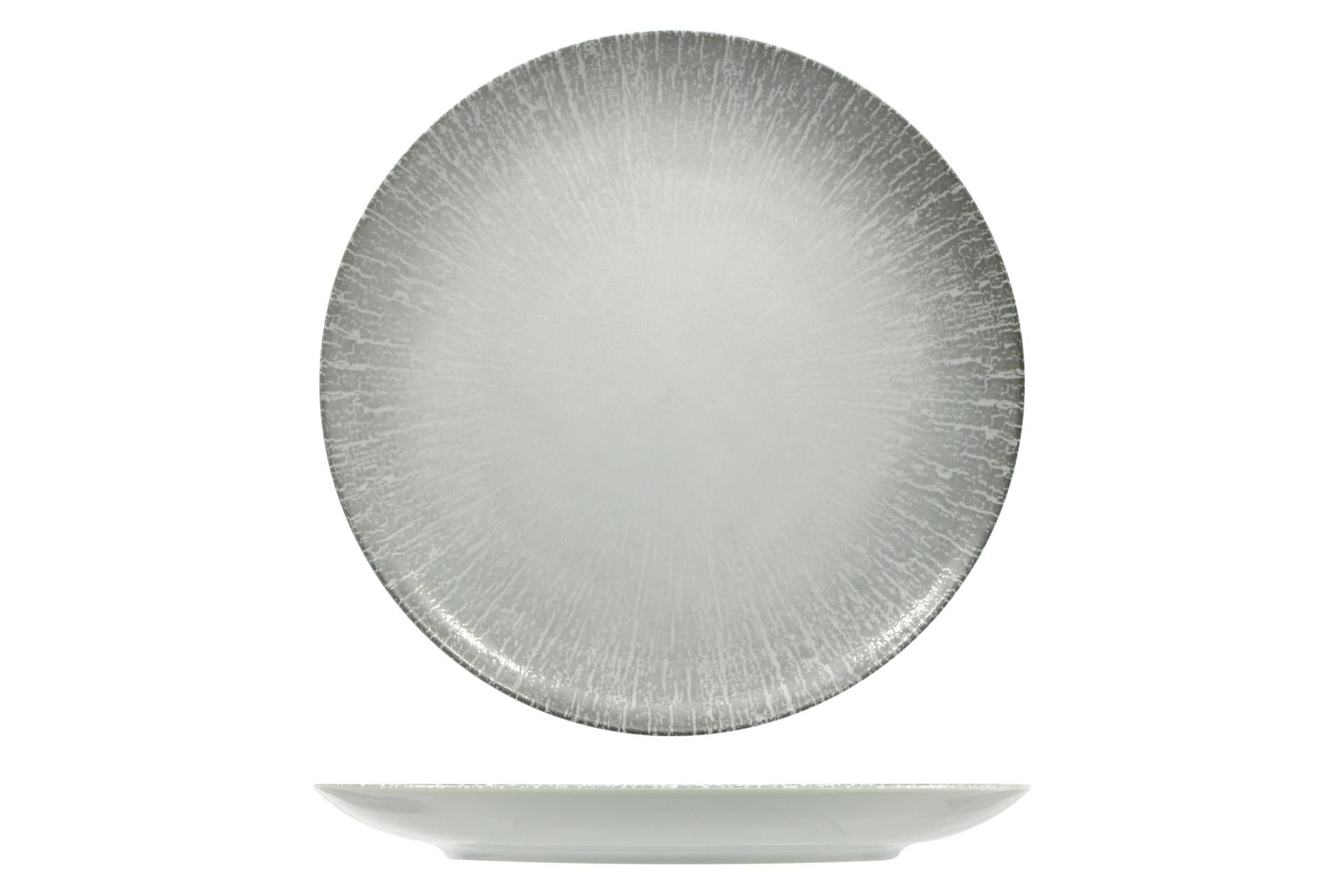 Lubiana Radius Piatto Piano Coupe Forma Boss Ø20.5 cm In Porcellana Decorata - Tonalità Grigie - Set 6 Pz