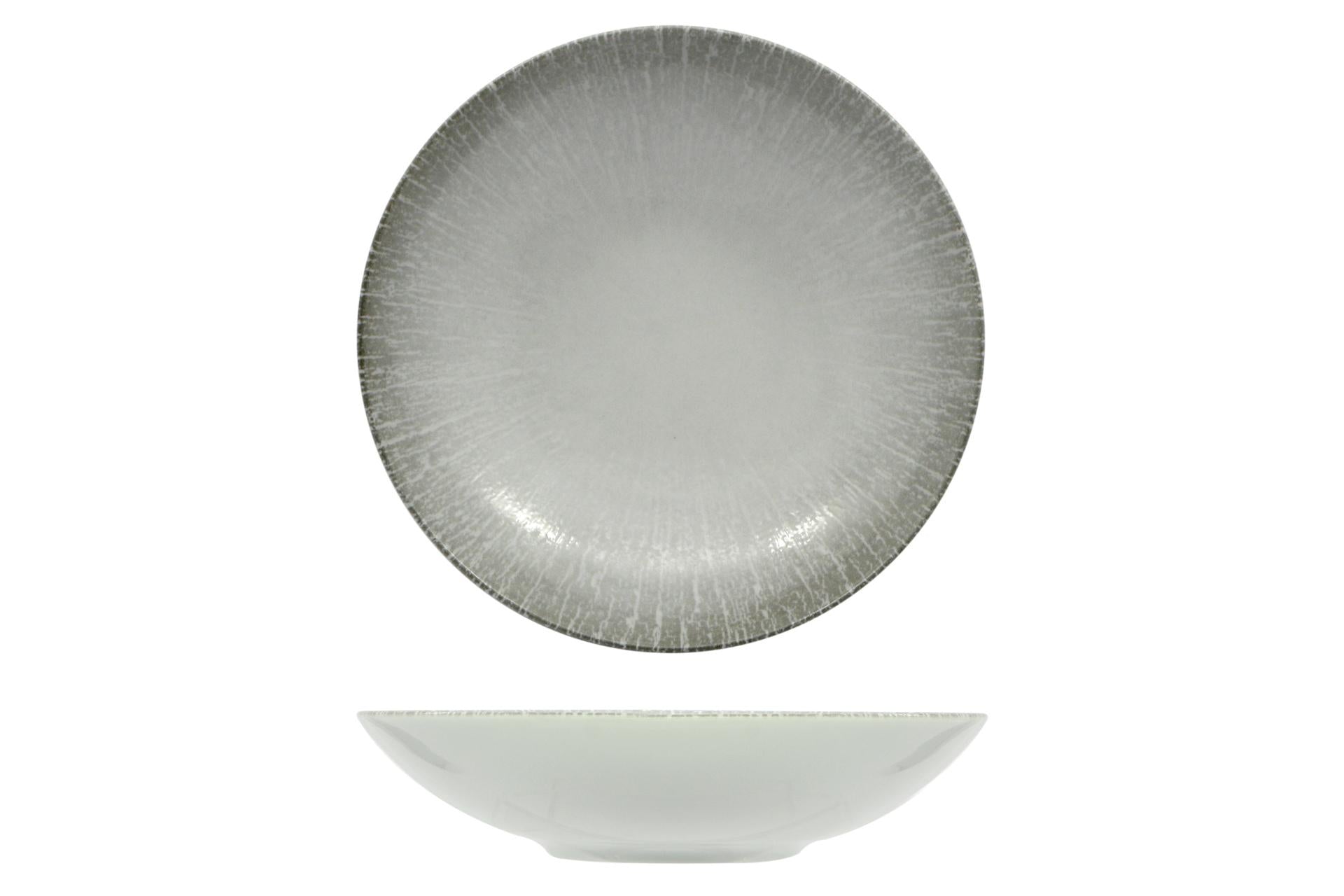 Lubiana Radius Piatto Fondo Coupe Ø21.5 cm In Porcellana - Decoro Moderno Tonalità Grigie - Set 6 Pz