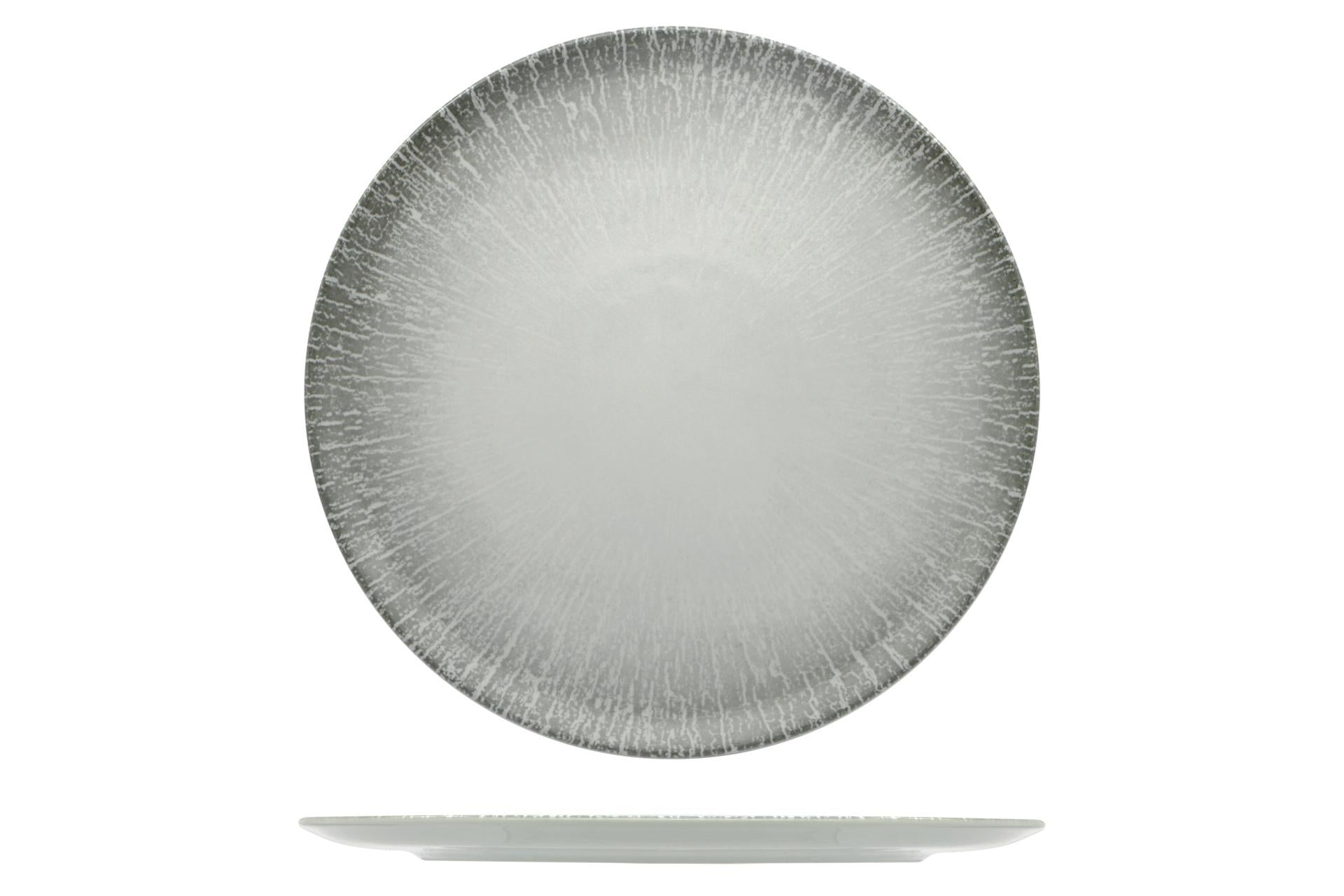 Lubiana Radius Piatto Pizza Tina Ø33 cm In Porcellana Decorata - Tonalità Grigie - Set 6 Pz