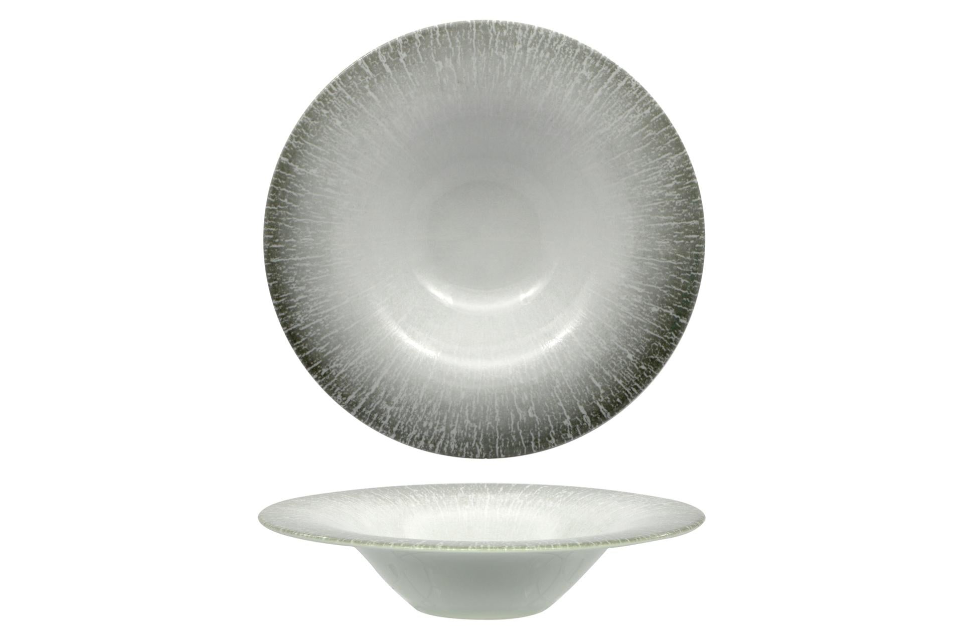 Lubiana Jupiter Pasta Bowl Ø30 cm In Porcellana Decorata - Linea Moderna Tonalità Grigie - Set 6 Pz