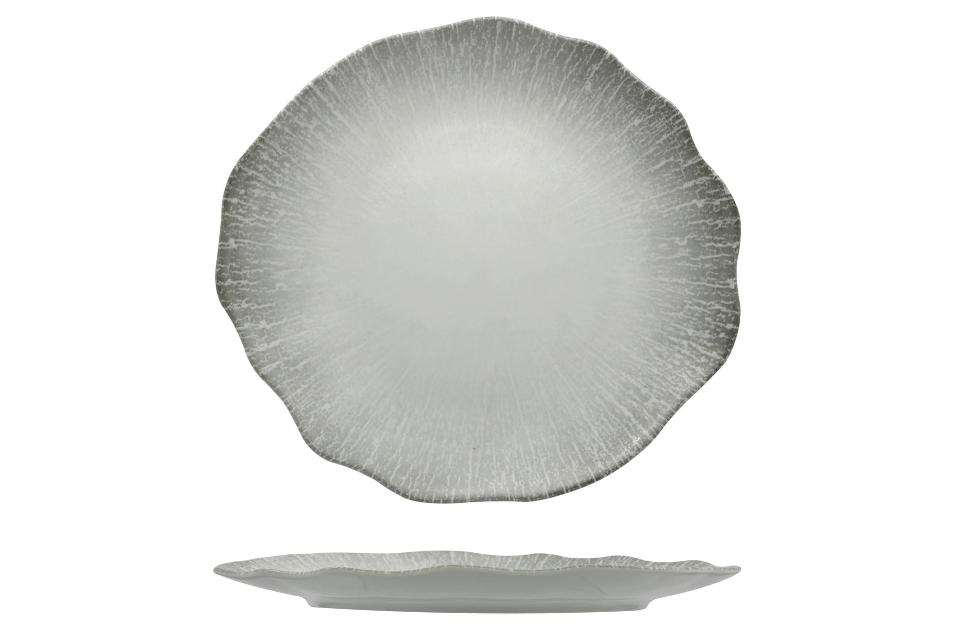 Lubiana Radius Piatto Piano Organic Ø33 cm In Porcellana Decorata - Tonalità Grigie - Set 6 Pz