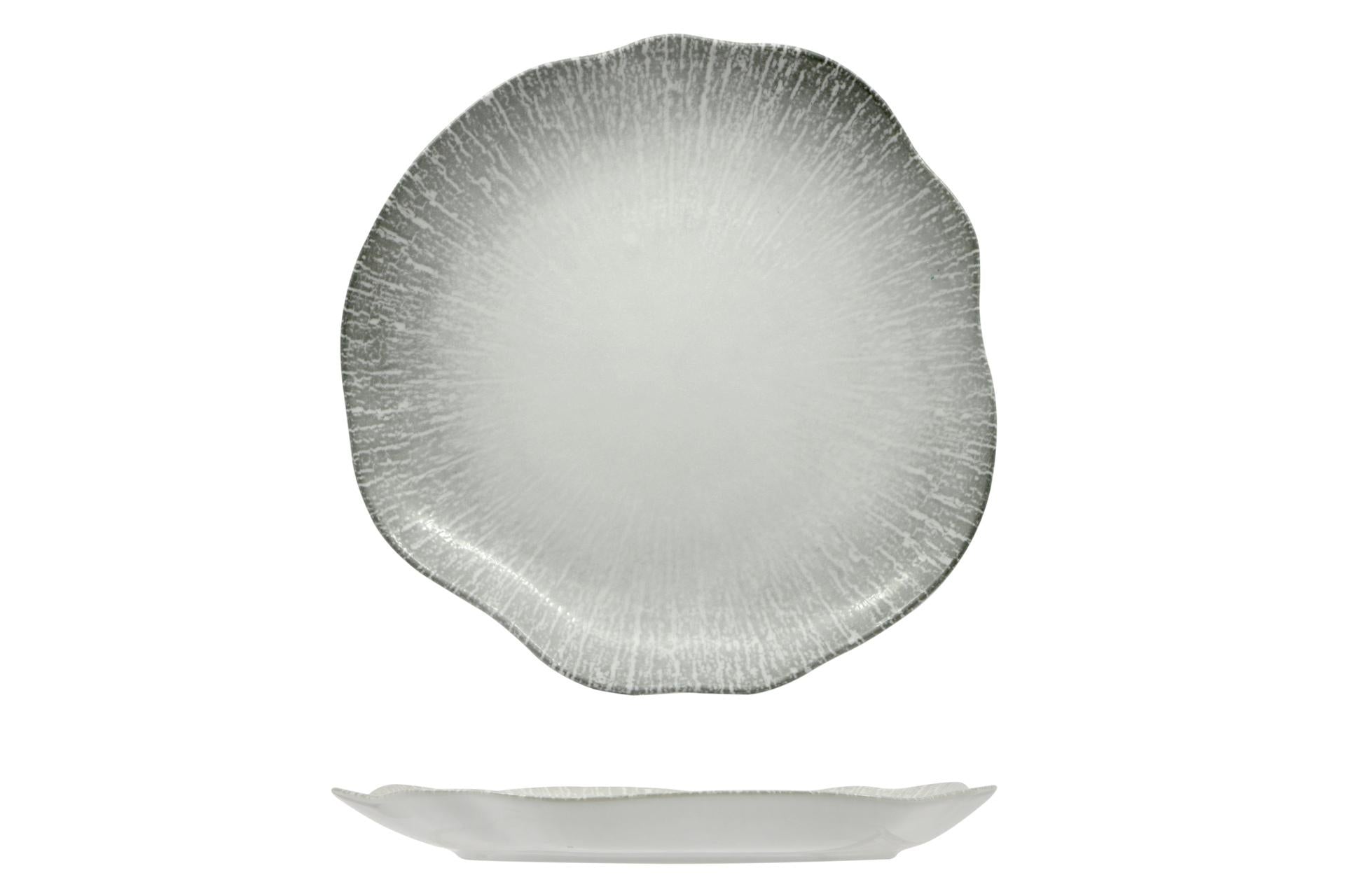 Lubiana Radius Piatto Piano Ø28 cm In Porcellana Decorata - Linea Organic Tonalità Grigie - Set 6 Pz