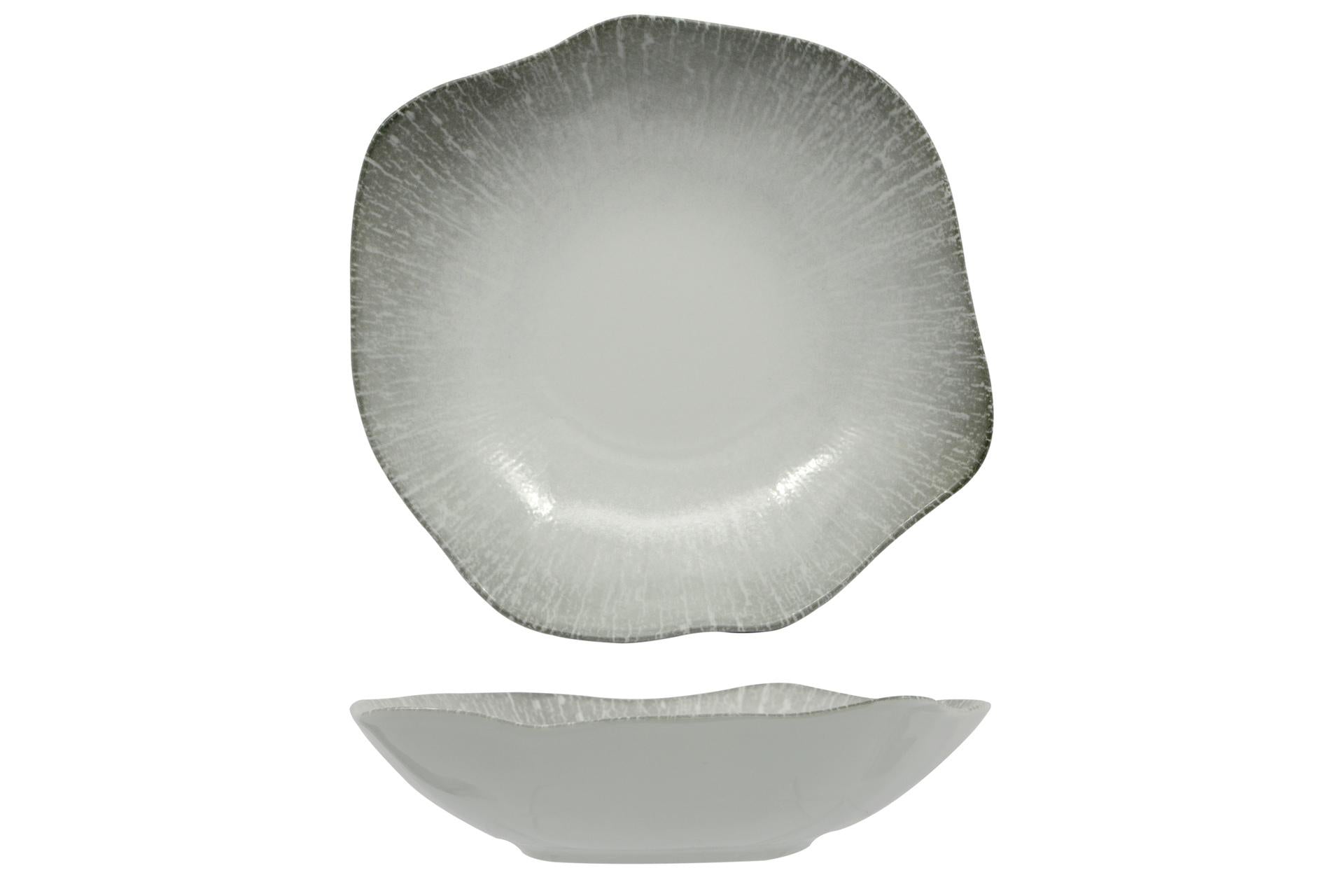 Lubiana Radius Piatto Fondo Ø23 cm In Porcellana Decorata - Tonalità Grigie - Set 6 Pz