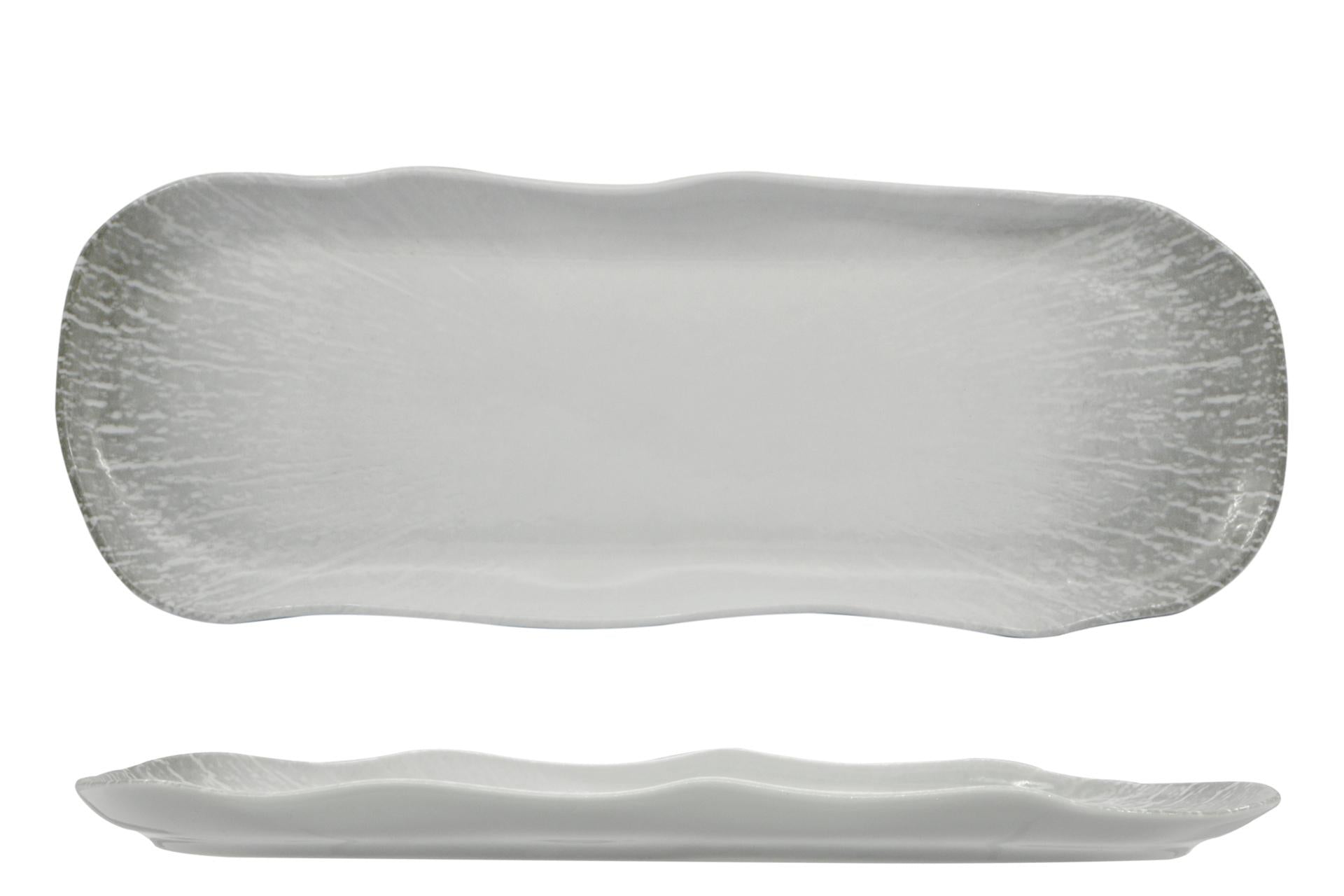 Lubiana Radius Vassoio Rettangolare 35 x 13.5 cm In Porcellana Decorata - Linea Organic Grigio - Set 6 Pz