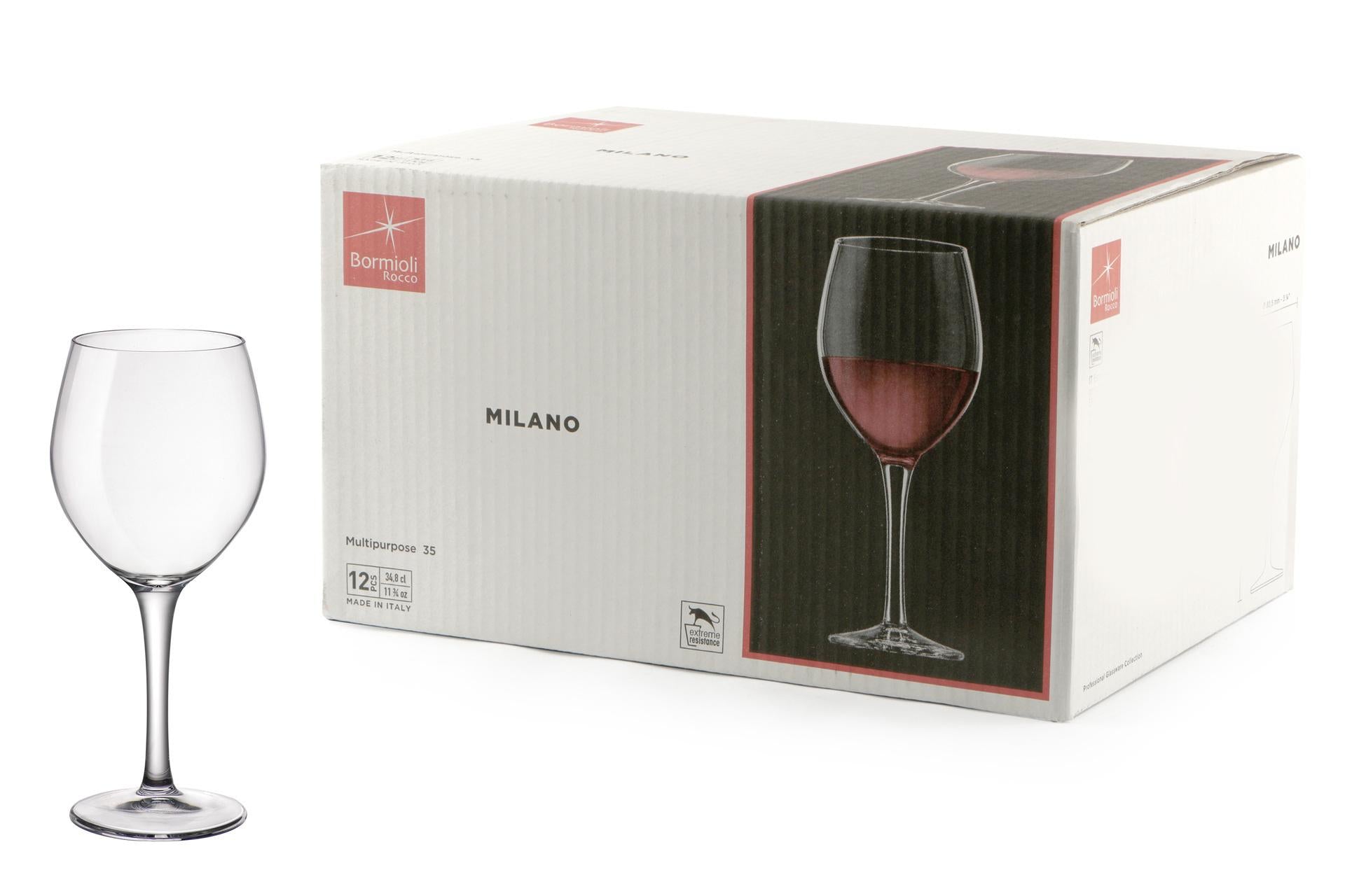 Bormioli Rocco Milano Set 12 Calici Multiuso 34.8 cl - Vetro Temperato H.18.85 cm - Set 12 Pz