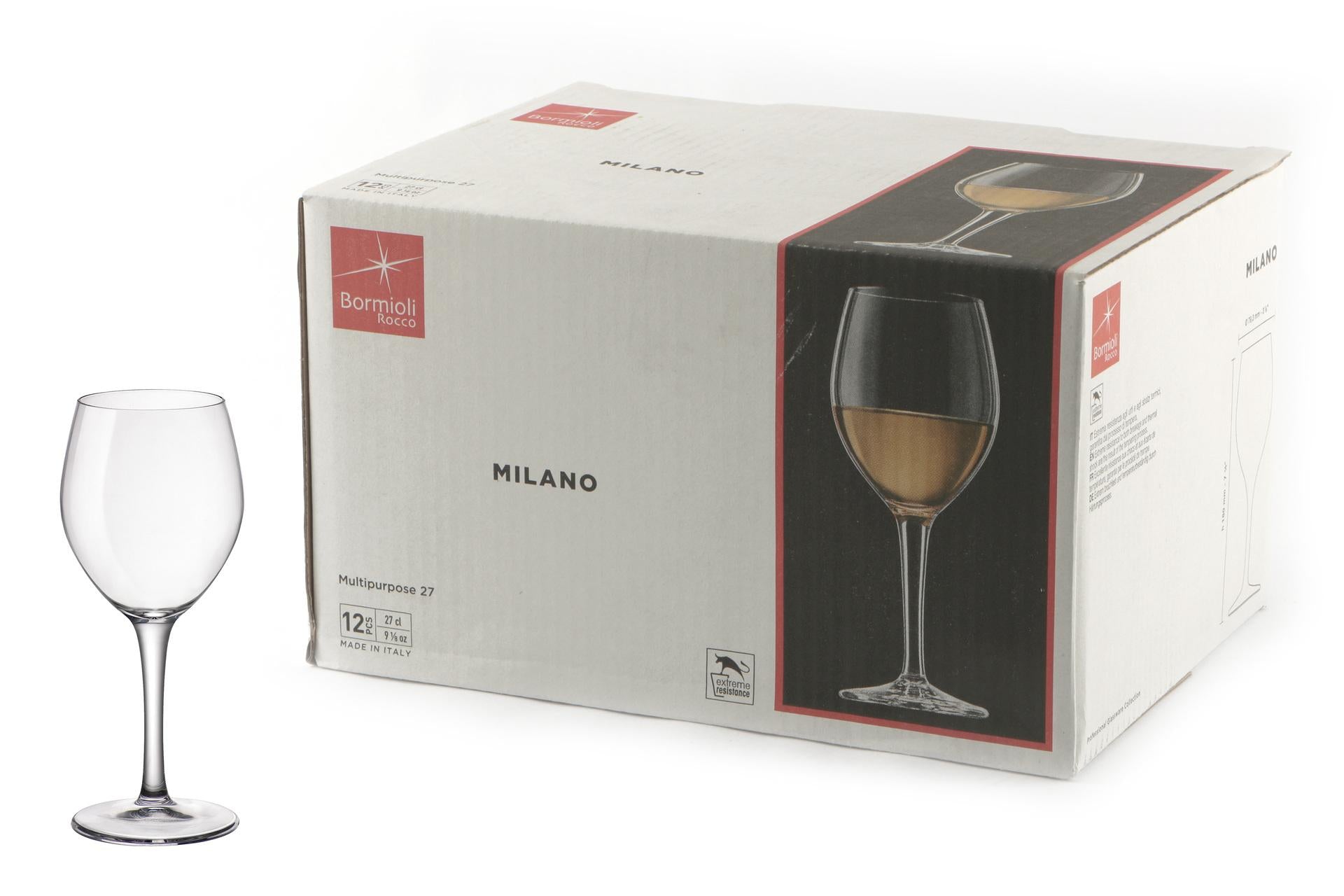 Bormioli Rocco Milano Set 12 Calici Multiuso 27 cl - H.18 cm In Vetro Temperato - Set 12 Pz